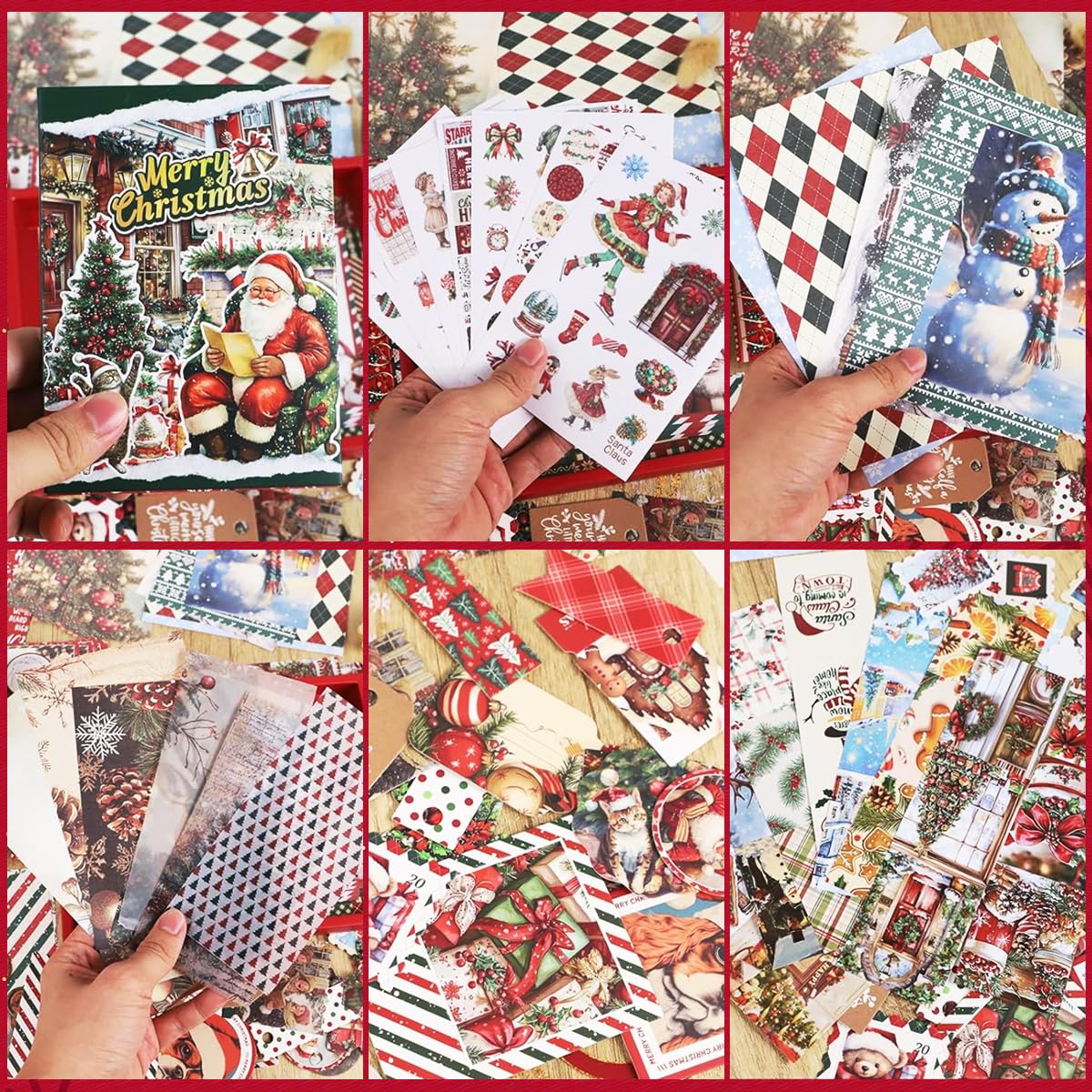 OFIFO Christmas Scrapbooking Gift Box Set with A6 Notebook and Retro Santa Stickers | DIY Holiday Journaling Kit