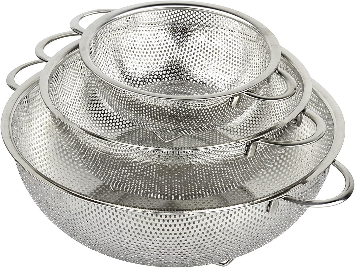 Supvox Colander Set of 3 for Pasta Vegetables and Fruits featuring Micro Perforated Stainless Steel | Easy Drain and Clean Design