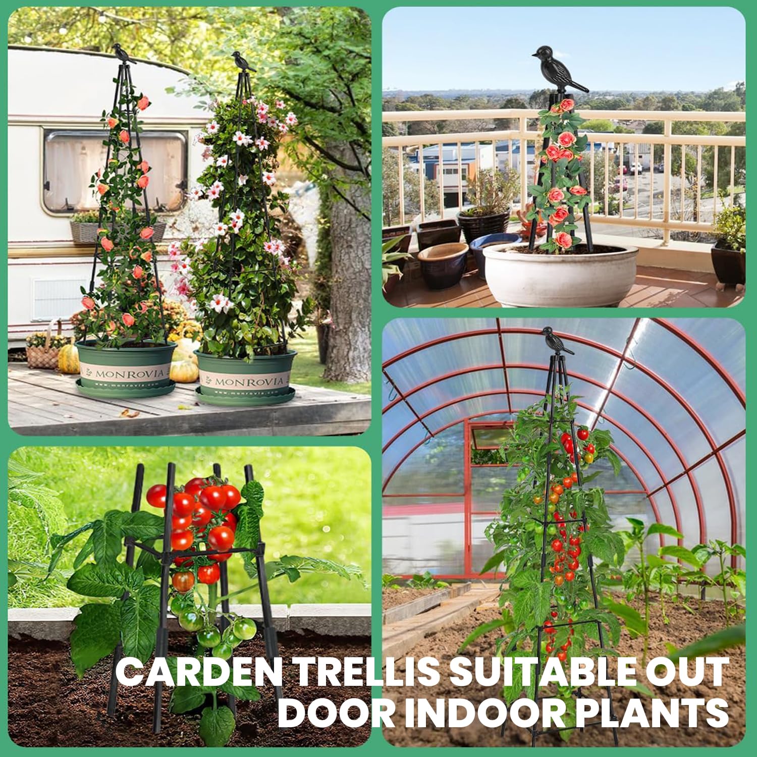 HASTHIP Trellis for Climbing Plants 120 cm with Decorative Bird Top | Wrought Iron Garden Support
