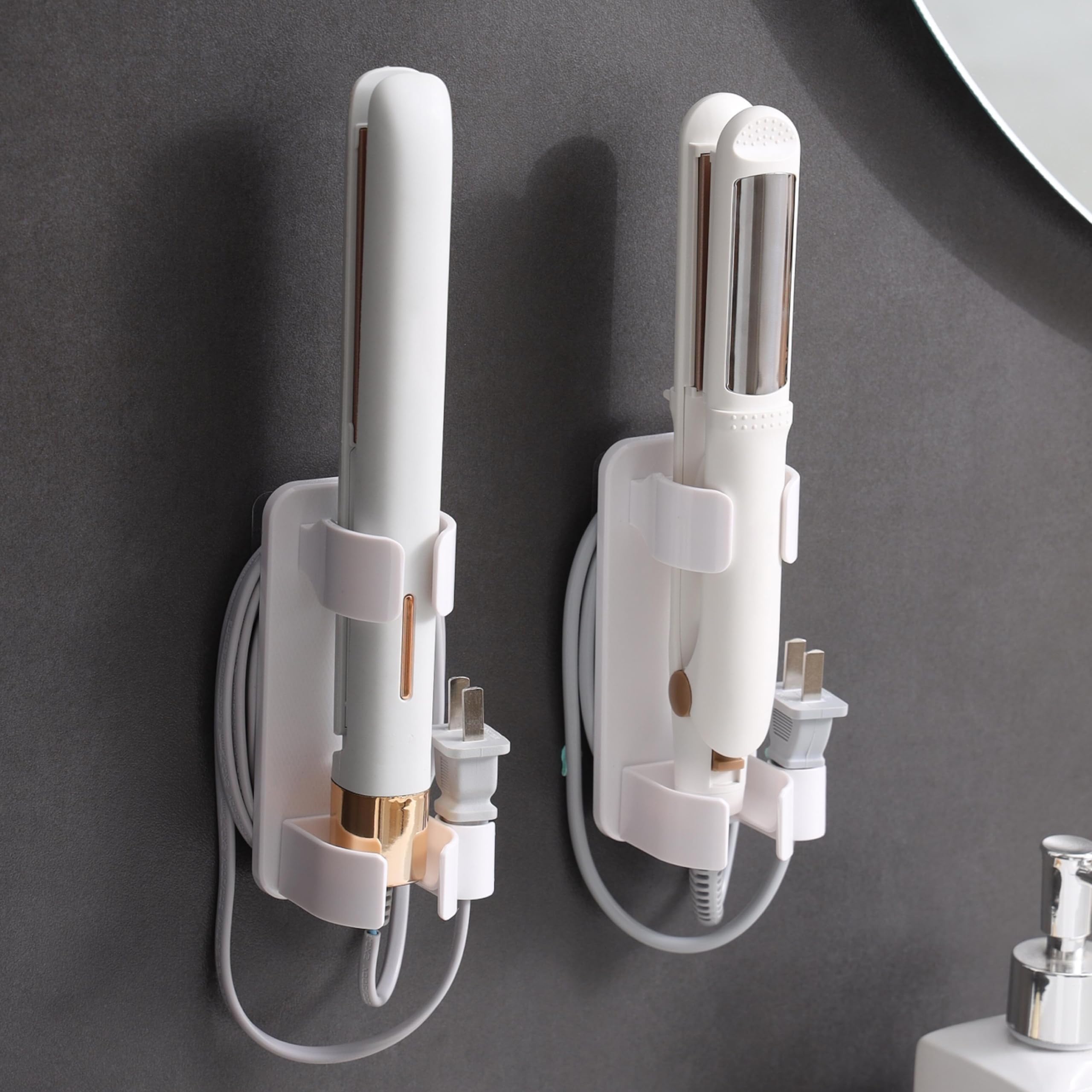 HASTHIP® Wall Mounted Curling Iron and Hot Tool Organizer Hair Dryer, Curler, and Straightener Storage for Bathroom