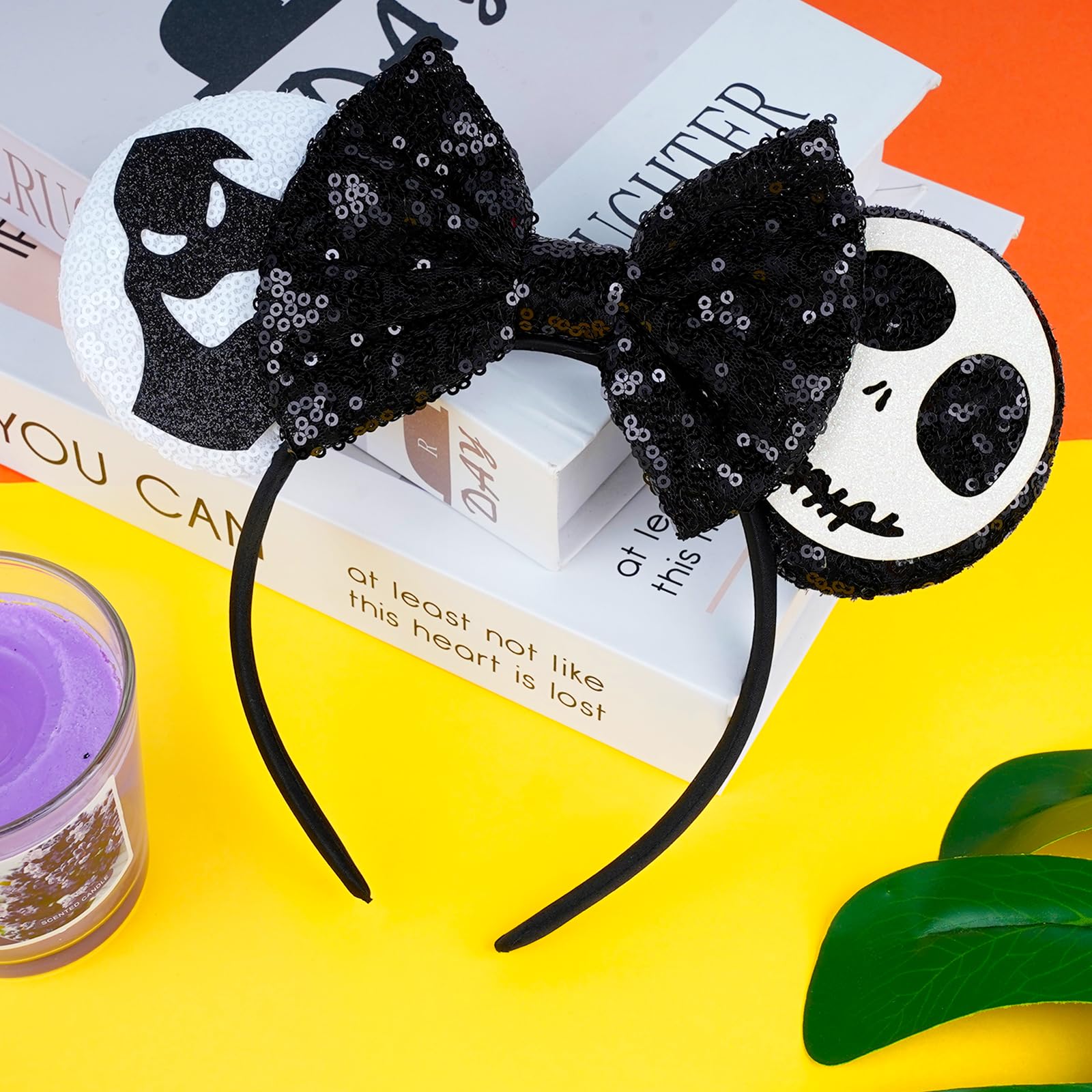 PATPAT Halloween Headband for Girls with Sequin Bow and Mickey Style Ears | Spooky Skull Ghost Costume Accessory