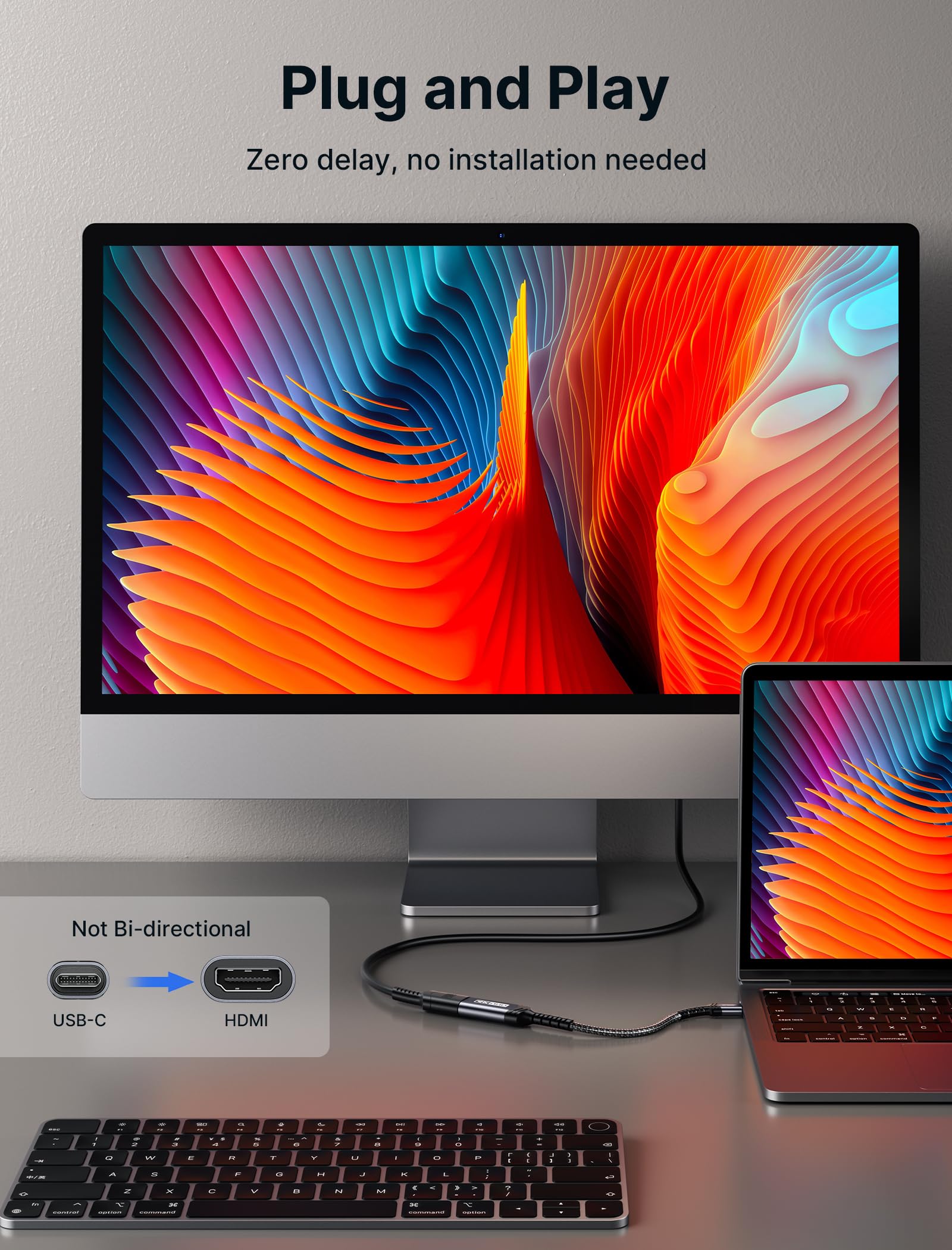 JSAUX USB Type C to HDMI Adapter 4K@30Hz with Anti Interference Design and Aluminum Housing