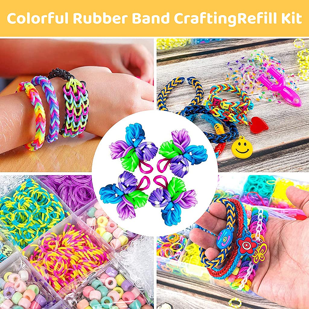 PATPAT® 1150+ 20 Color Loom Rubber Bands Set, ,Gift Rainbow Rubber Bands Bracelets Making Kit for Girls/Sisters Include Rubber Bands, Charms, Hooks, Beads, Crochet, Loom, Clips Accessories DIY Kit