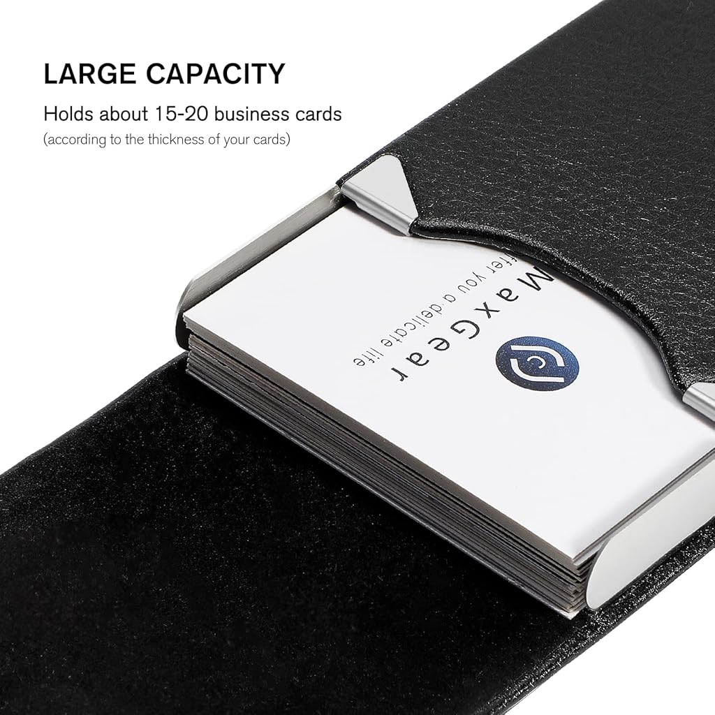 ZIBUYU® Business Card Holder Metal Visiting Case Classy for Women Men PU Leather Wallet with Magnetic Clasp 20 Cards 6x9.5cm Black 3PCS
