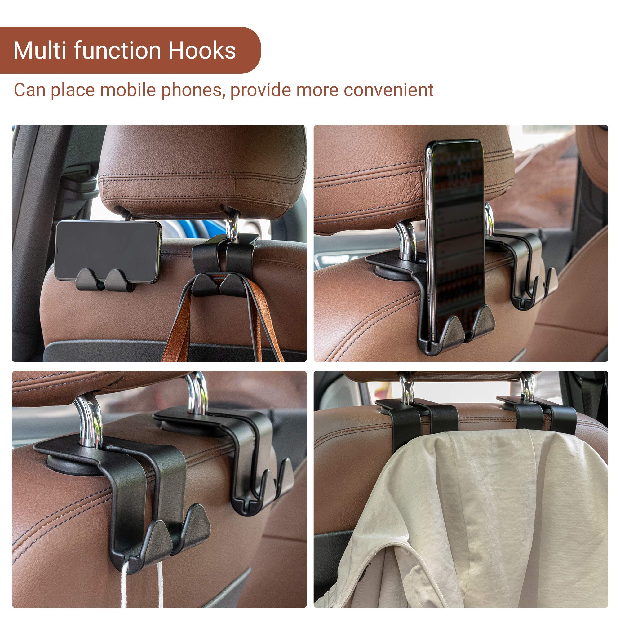 HASTHIP Car Seat Headrest Hooks for Hanging Bags and Coats Pack of 4 Black Organizer | Backseat Storage
