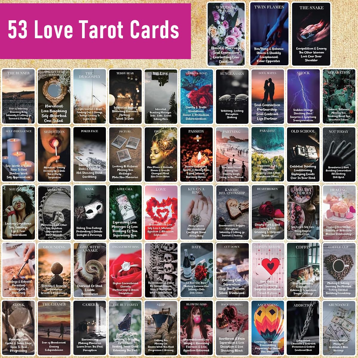PATPAT Love Oracle Card Deck for Beginners with 53 Cards Featuring Messages and Artful Design