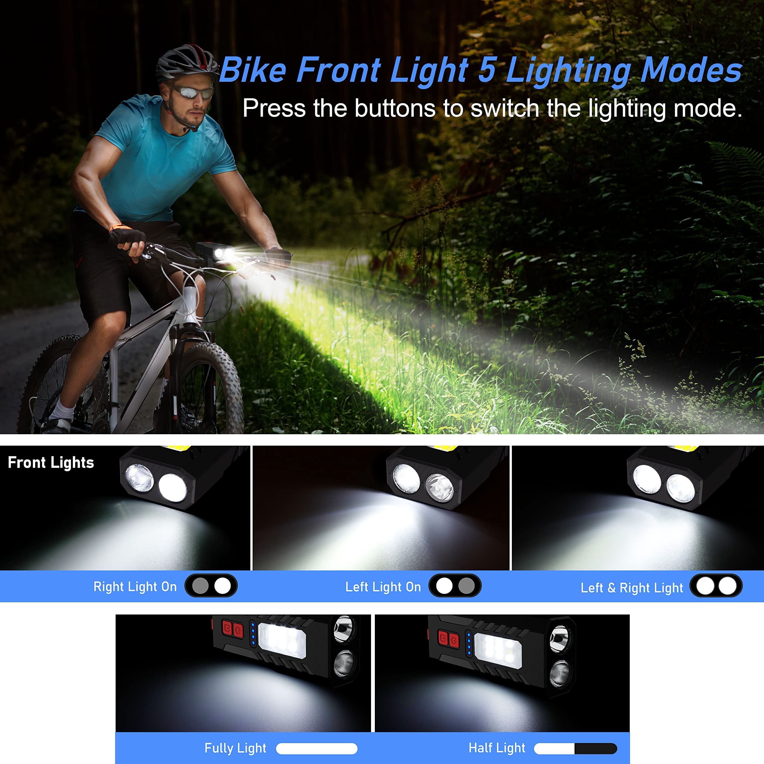 Proberos  800LM Cycle Light Set, Rechargeable Super Bicycle Lights, Runtime 8+ Hours, 6 Lighting Modes, Waterproof Bike Front Head Light and Back Tail Rear Light Reflectors for All Bike,Mountain