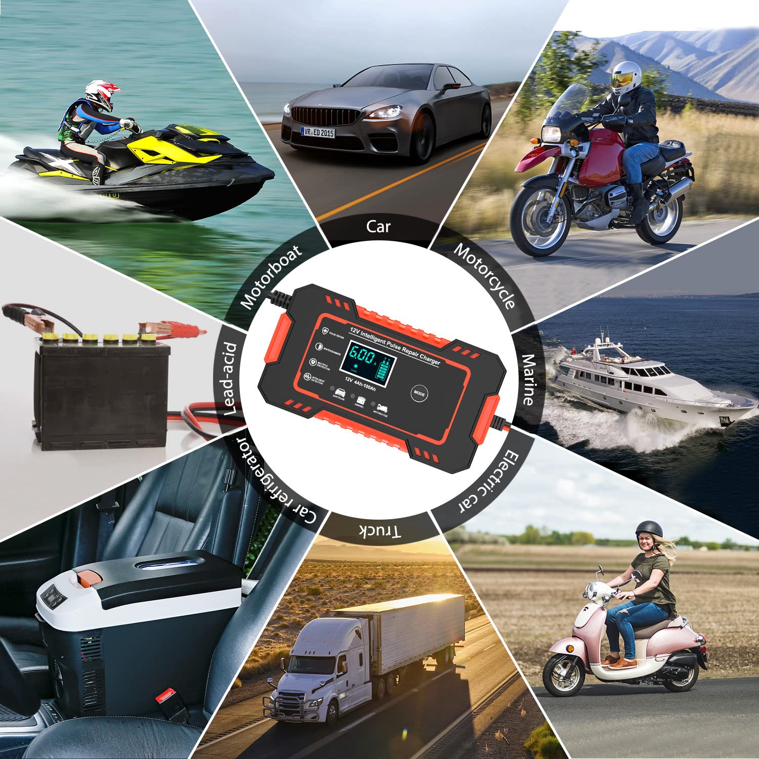 STHIRA Car Battery Charger for 12V Vehicles with LCD Display and Smart Pulse Repair | Multi Protection