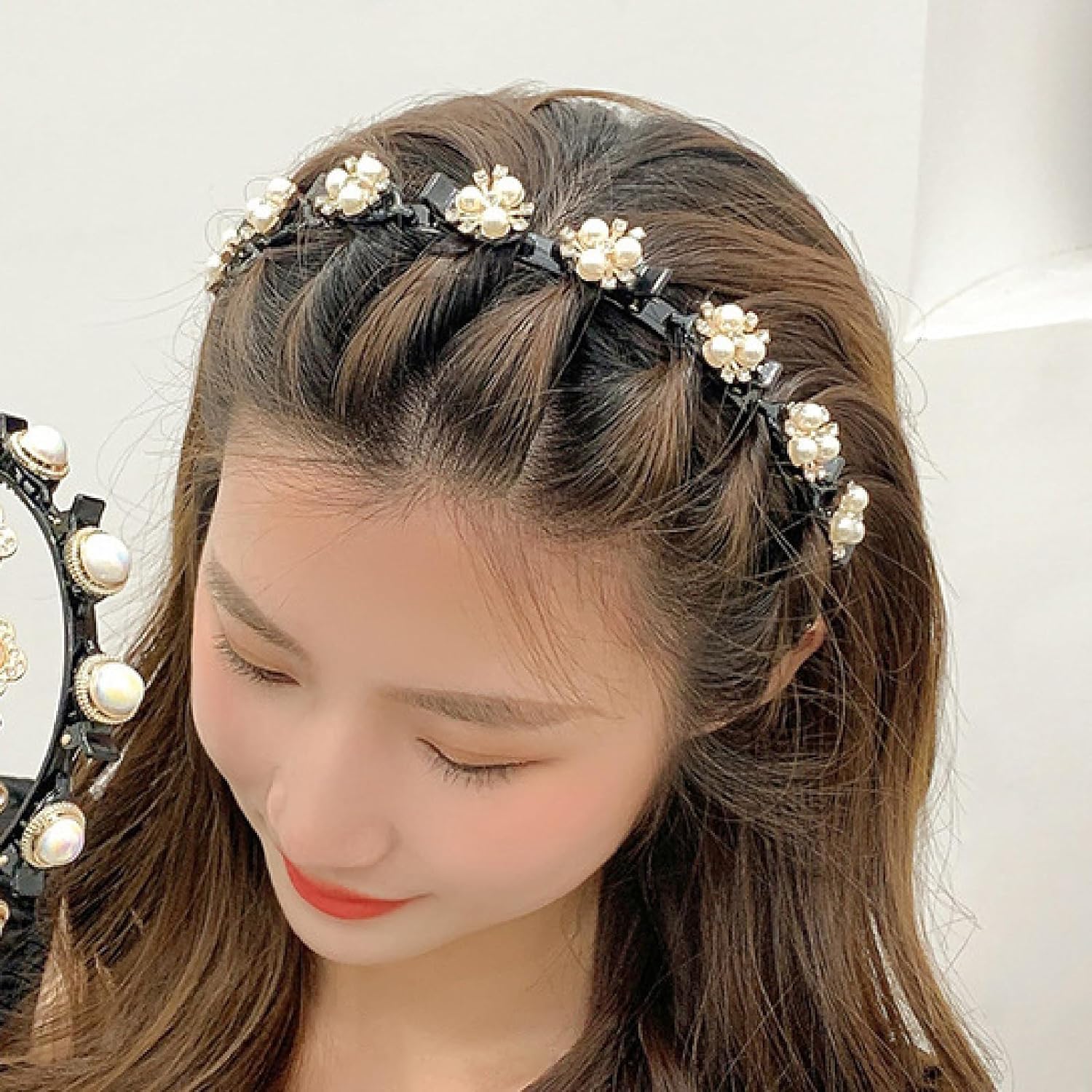Zibuyu Headband for Women featuring 8 Pearl Floral Claw Clips for Secure Elegant Styling