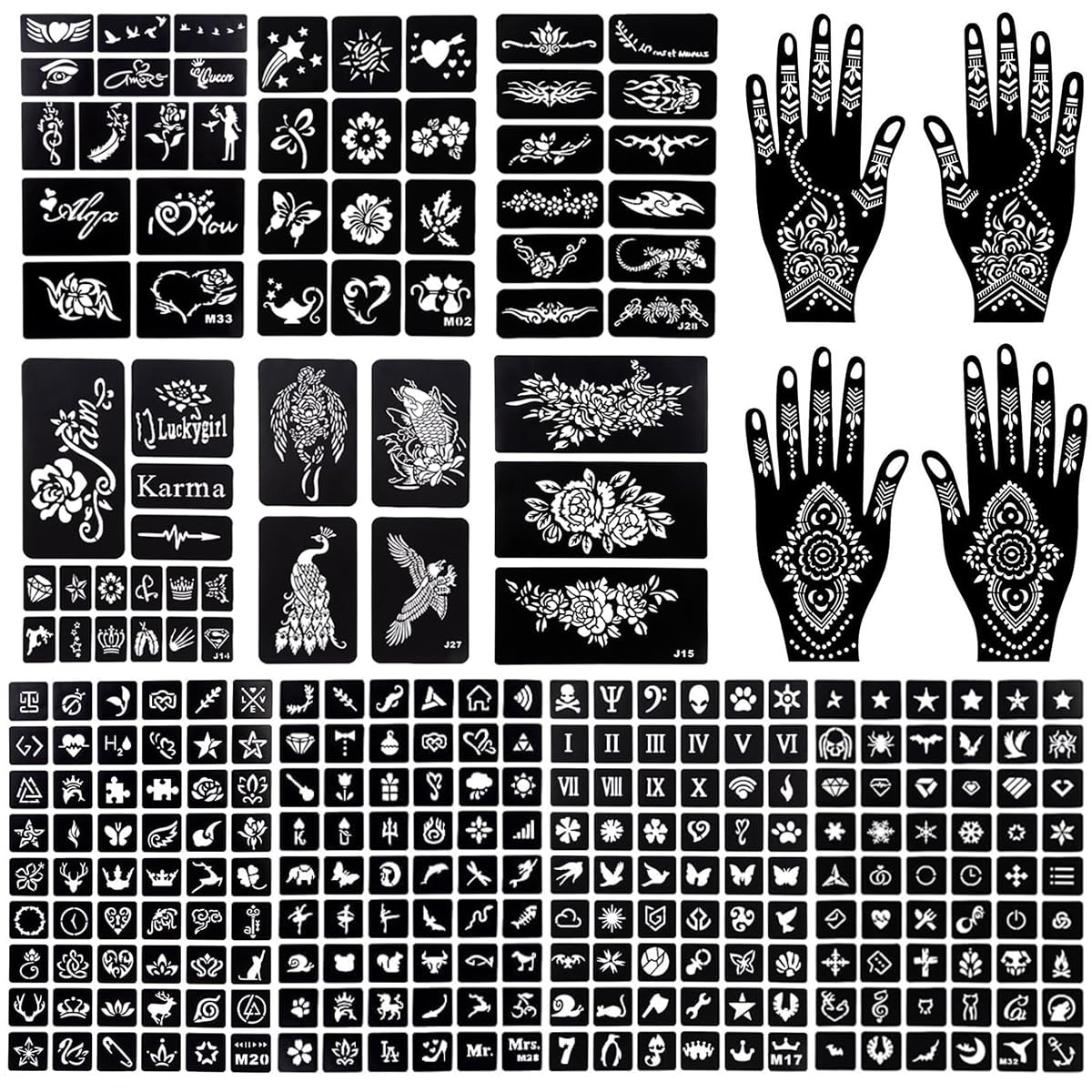 MAYCREATE Henna Tattoo Stencil Stickers for Hands and Body featuring 14 Sheets | Skin Safe for Women and Girls