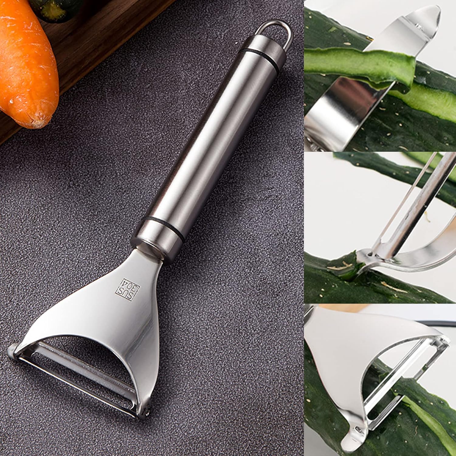 ZIBUYU® Kitchen Peeler Swivel Stainless Steel Blade Fruit Peeler Vegetable Peeler Straight Handle Peeler with Hanging Loop