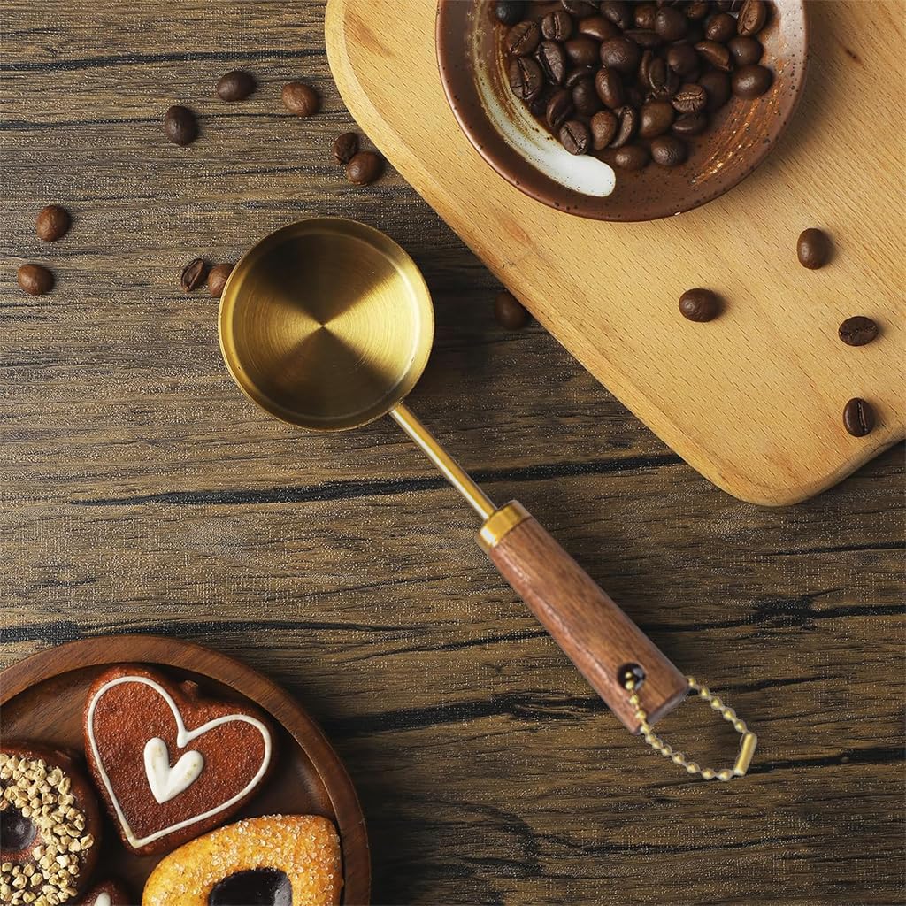 Supvox Spoon Set for Kitchen featuring 15ml Measuring Capacity with Wooden Handle | Stainless Steel Scoops