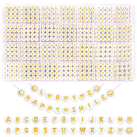 SANNIDHI® 1400pcs Alphabet Beads for Bracelets Jewellery Making Kit 28 Style Gold A-Z Acrylic Letters Round Letter Beads with Smile Face & Heart Beads for Friendship Bracelet Necklace DIY