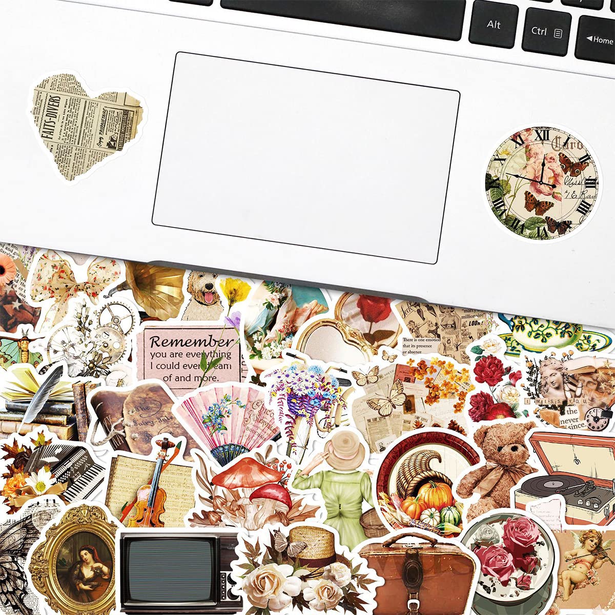 HASTHIP Vintage Stickers for Scrapbooking and Journals with 50Pcs Self Adhesive PVC Set | DIY Craft Embellishment Supplies