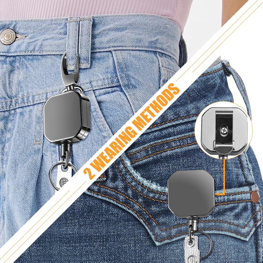 ZORBES Retractable ID Card Holder for Keys and Badges with 26.7 in Steel Wire Reel | Zinc Alloy Carabiner Keychain 3 PCS
