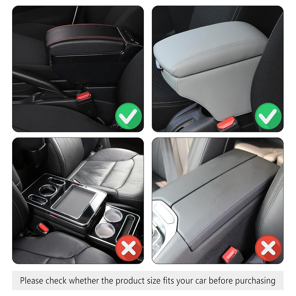 STHIRA® 3 Pack Center Console Armrest for Car Premium Pu Leather Ergonomic Comfort Car Arm Rest with 2 Mobile Pockets Easy Install Stylish Stitching Car Hand Rest Universal Fit for Suv Truck Car