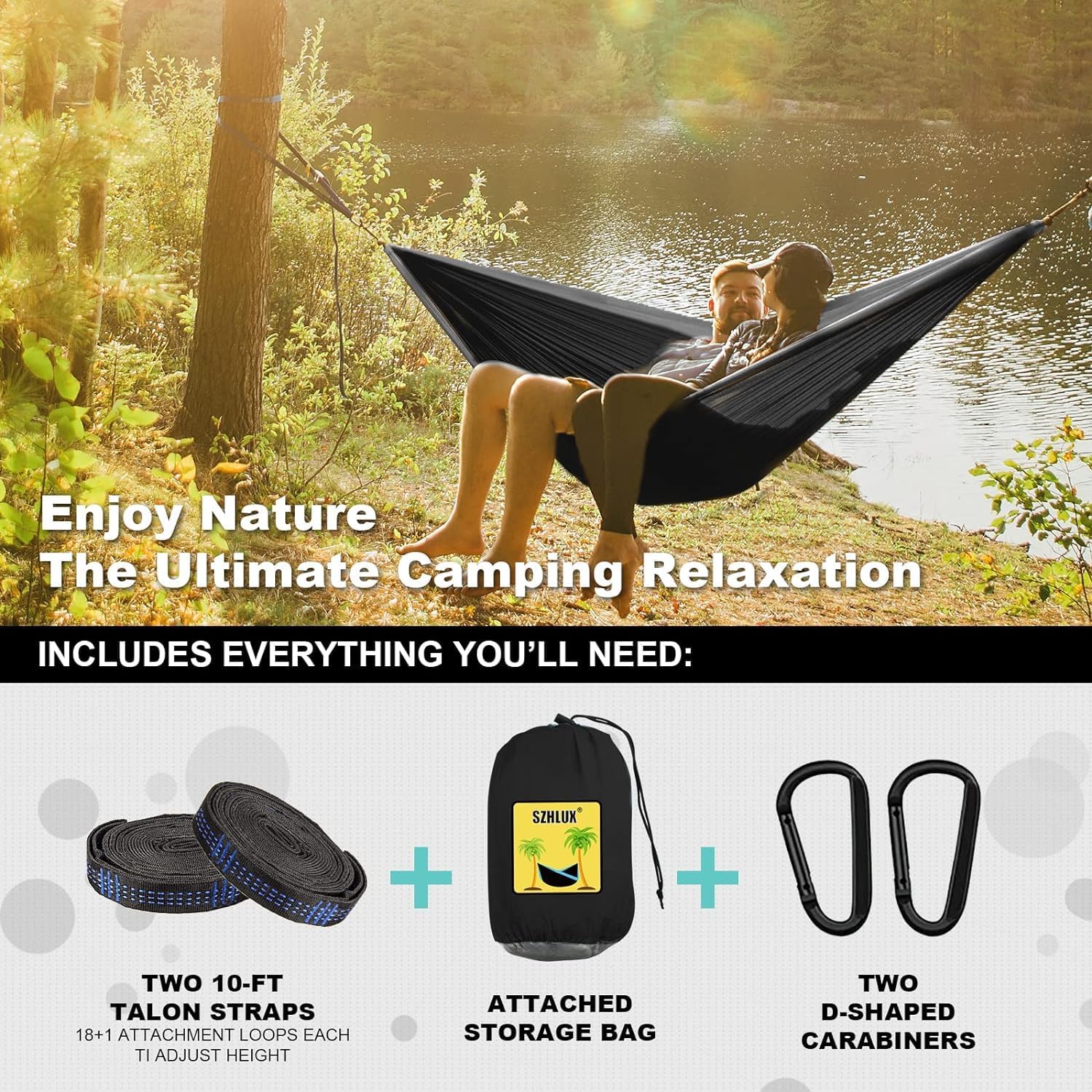 Supvox Camping Hammock for Outdoor Relaxation with 200 kg Load 275 x 140 cm Nylon | Portable Swing for Adults and Kids