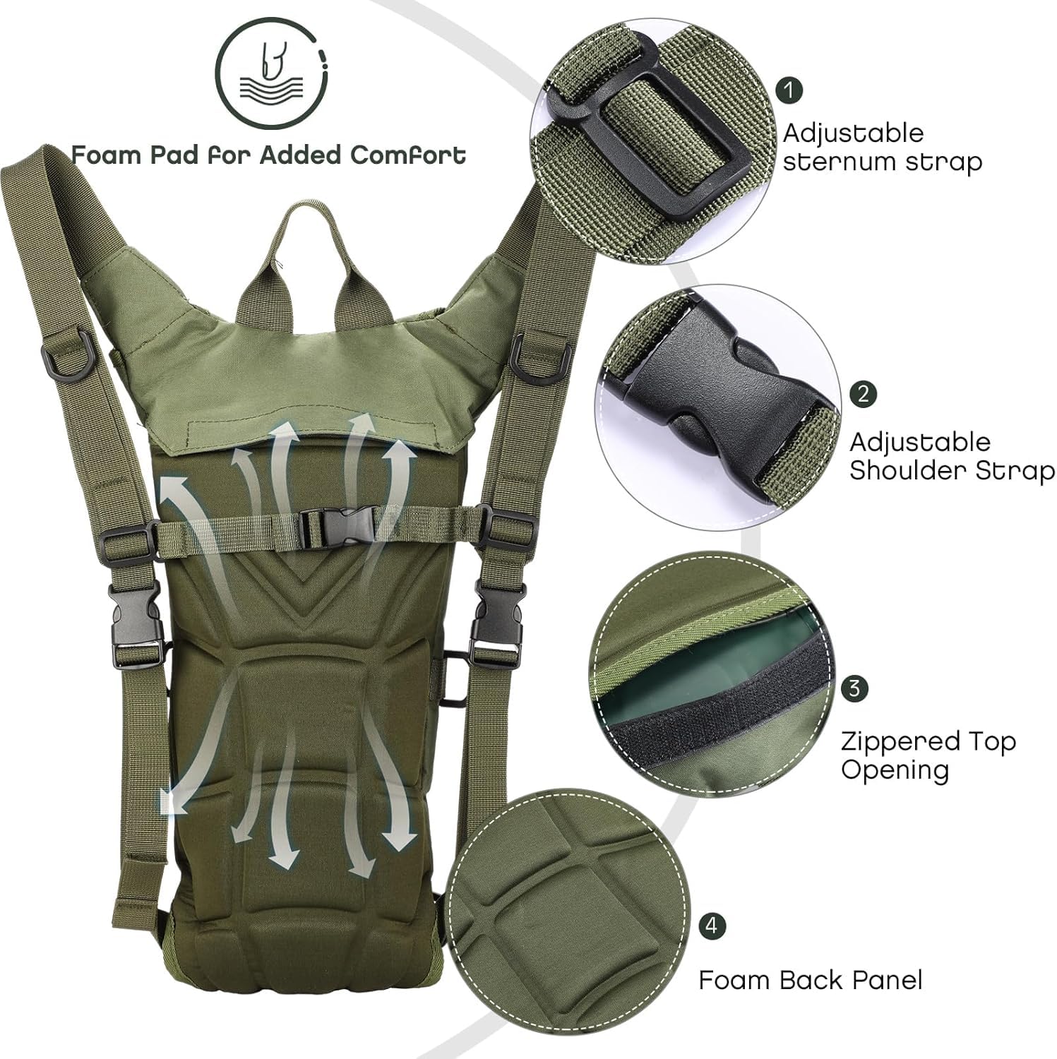 Optifit Trekking Hydration Backpack with 3L BPA Free Bladder featuring Leak Proof Tube | Waterproof Army Green for Hiking Biking and Running