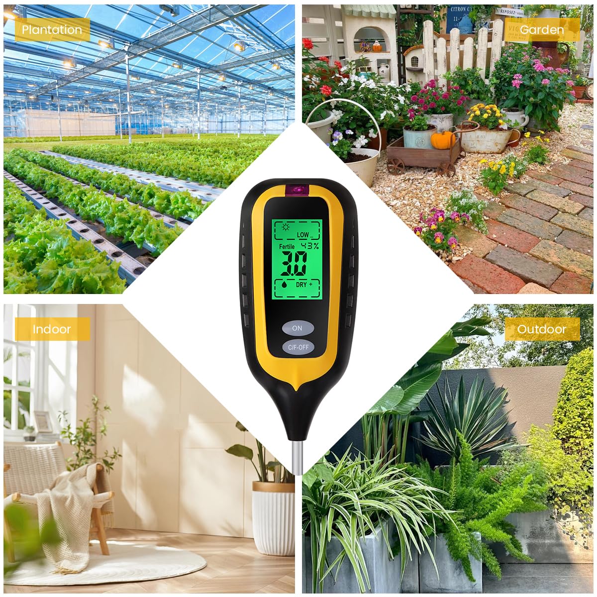 Serplex Soil Moisture Meter for Plants featuring 6 in 1 Sensor and Backlit LCD Display | PH Light Temp Fertility Tester