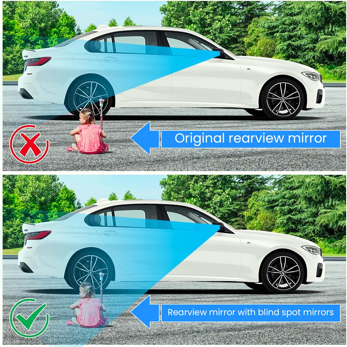 STHIRA Blind Spot Mirror 2Pcs for Car with 360° Adjustable Suction Cup | Anti Fog Wide Angle