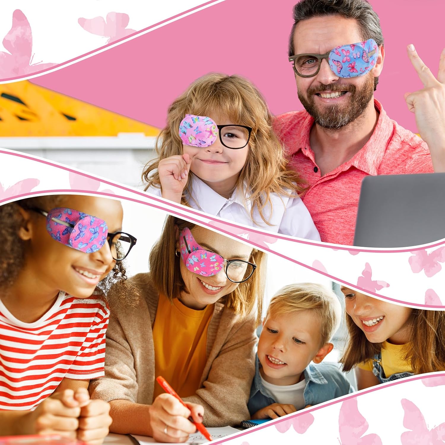 HANNEA® 16PCS Single Lens Cover for Kids Lens Patches for Vision Correction Cartoon Unicorn Lazy Eye Eyeglasses Slide-in Removable