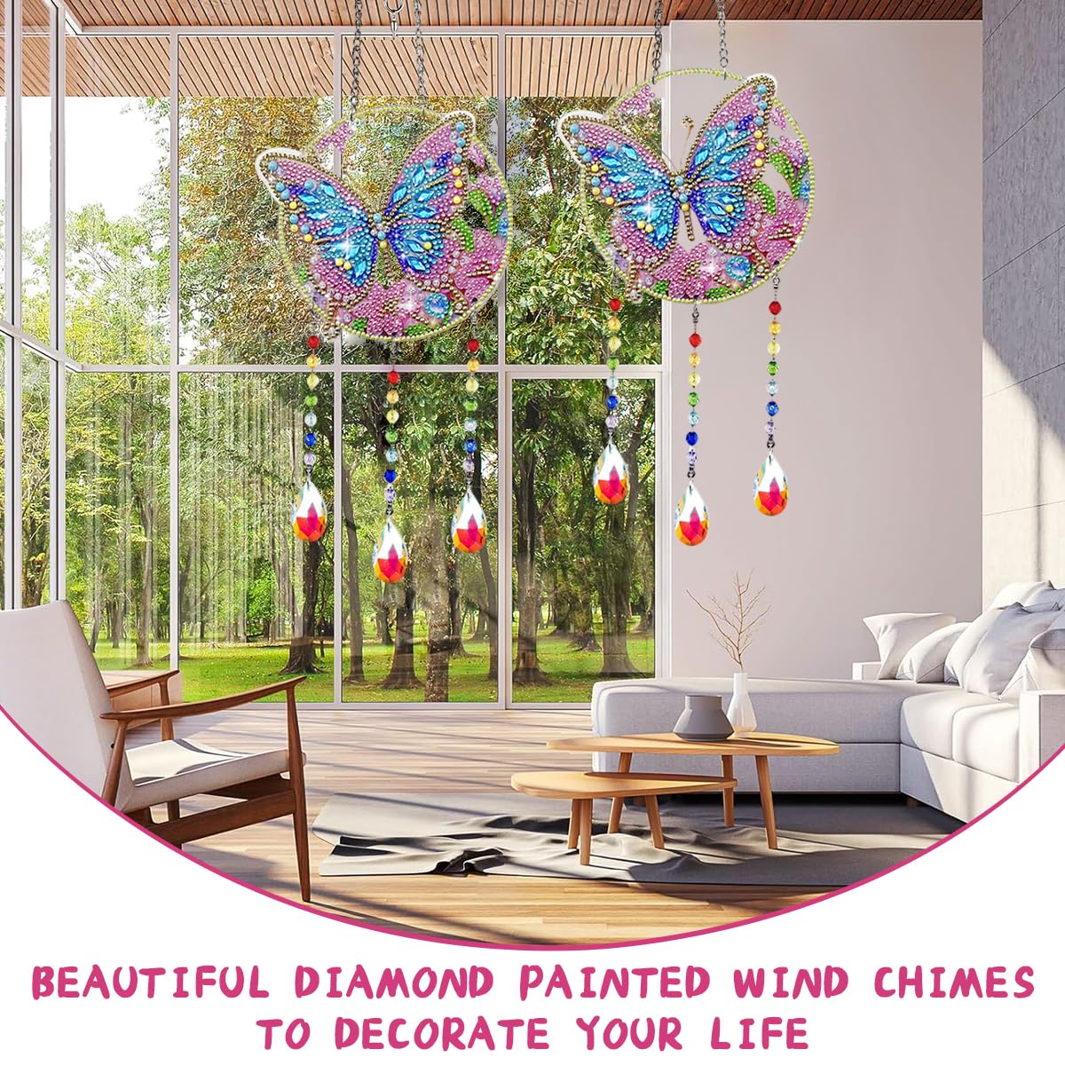 PATPAT DIY Butterfly Diamond Painting Wind Chimes for Balcony with Acrylic Base | Gift Decor
