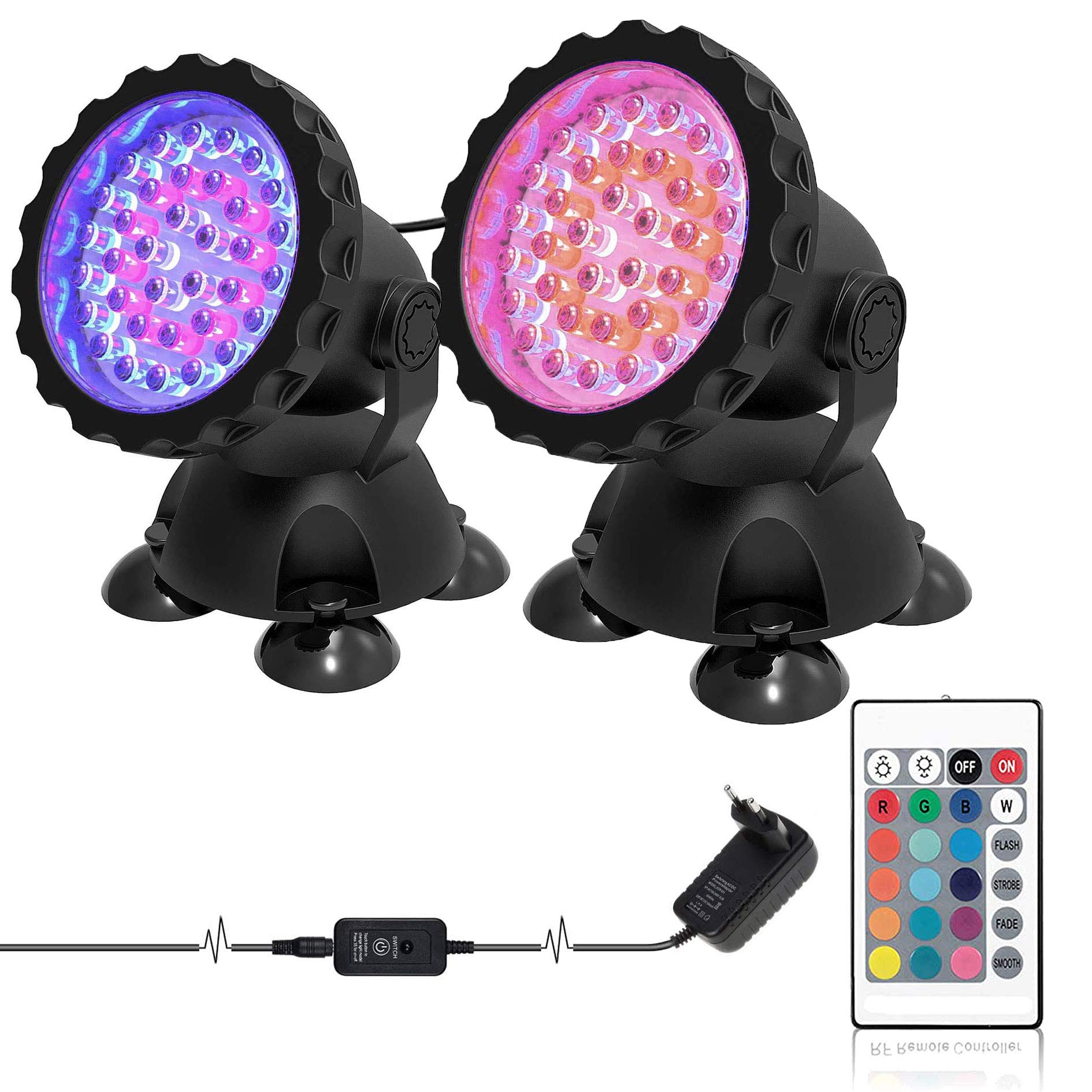 Verilux Garden Pond Light 4W 36 Leds Waterproof Underwater Rgb Aquarium Spot Lights With Remote Control For Garden Pond, Swimming Pool (Set Of 2 Lights, Multicolour)(Plastic)