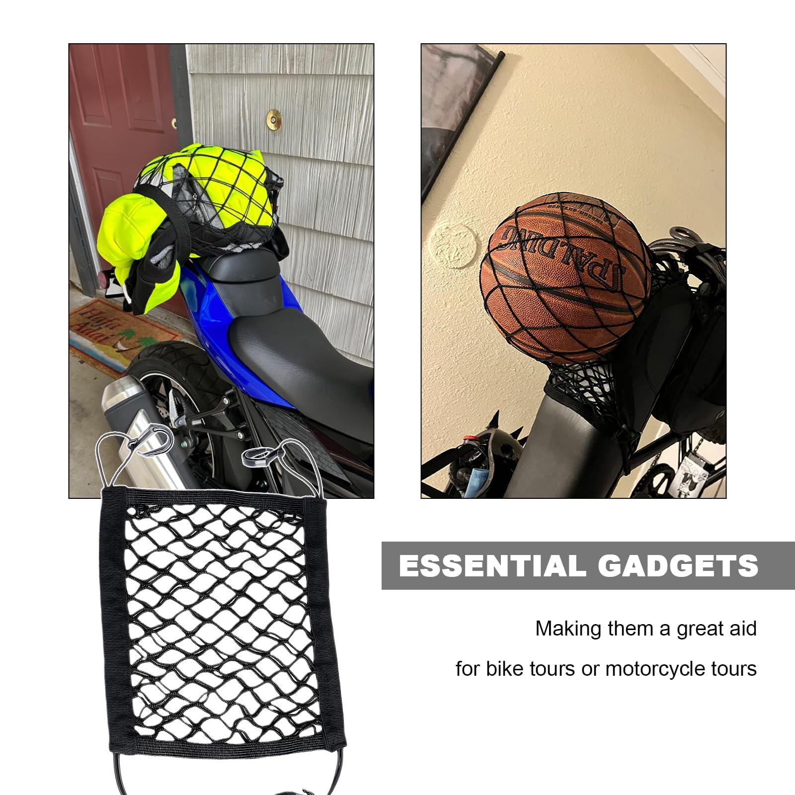 STHIRA Motorcycle Cargo Net for Bike Luggage 10x11 in with Quick Release Clasp and Double Layer Nylon Mesh