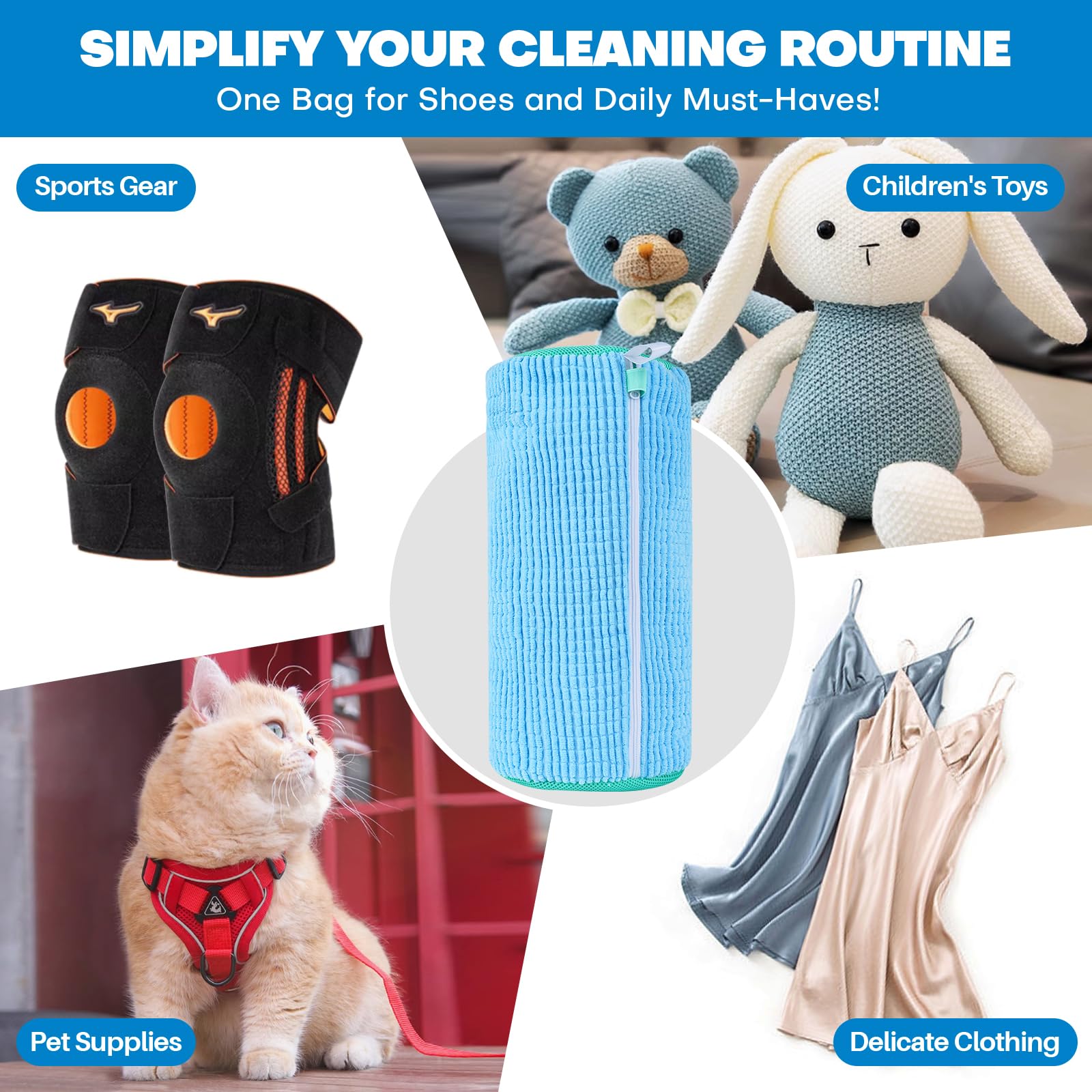 ZIBUYU Shoe Washing Machine Bag for All Sizes with Invisible Zipper & 15×7.1 in Mesh | Reusable Chenille Laundry Cleaner