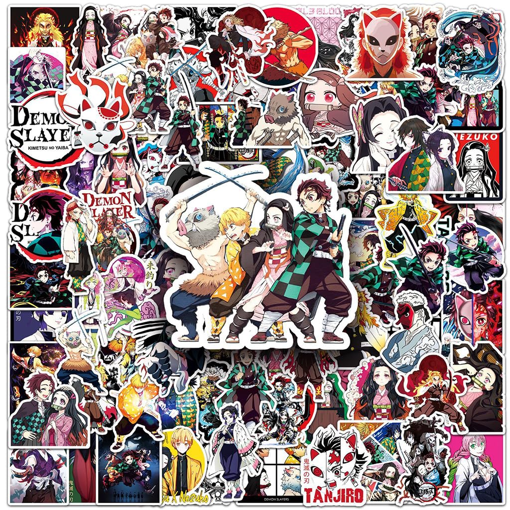 HASTHIP Demon Slayer Stickers for Laptops and Water Bottles featuring 100pcs Waterproof Vinyl Decals