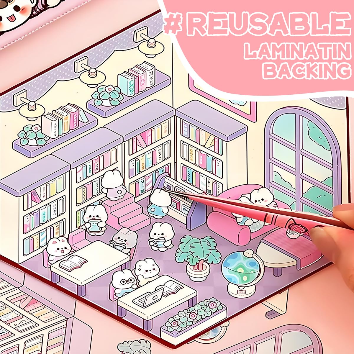 HASTHIP 3D Cartoon Scene Building Sticker Book for Kids with 20 Scenes and Tweezer Tool