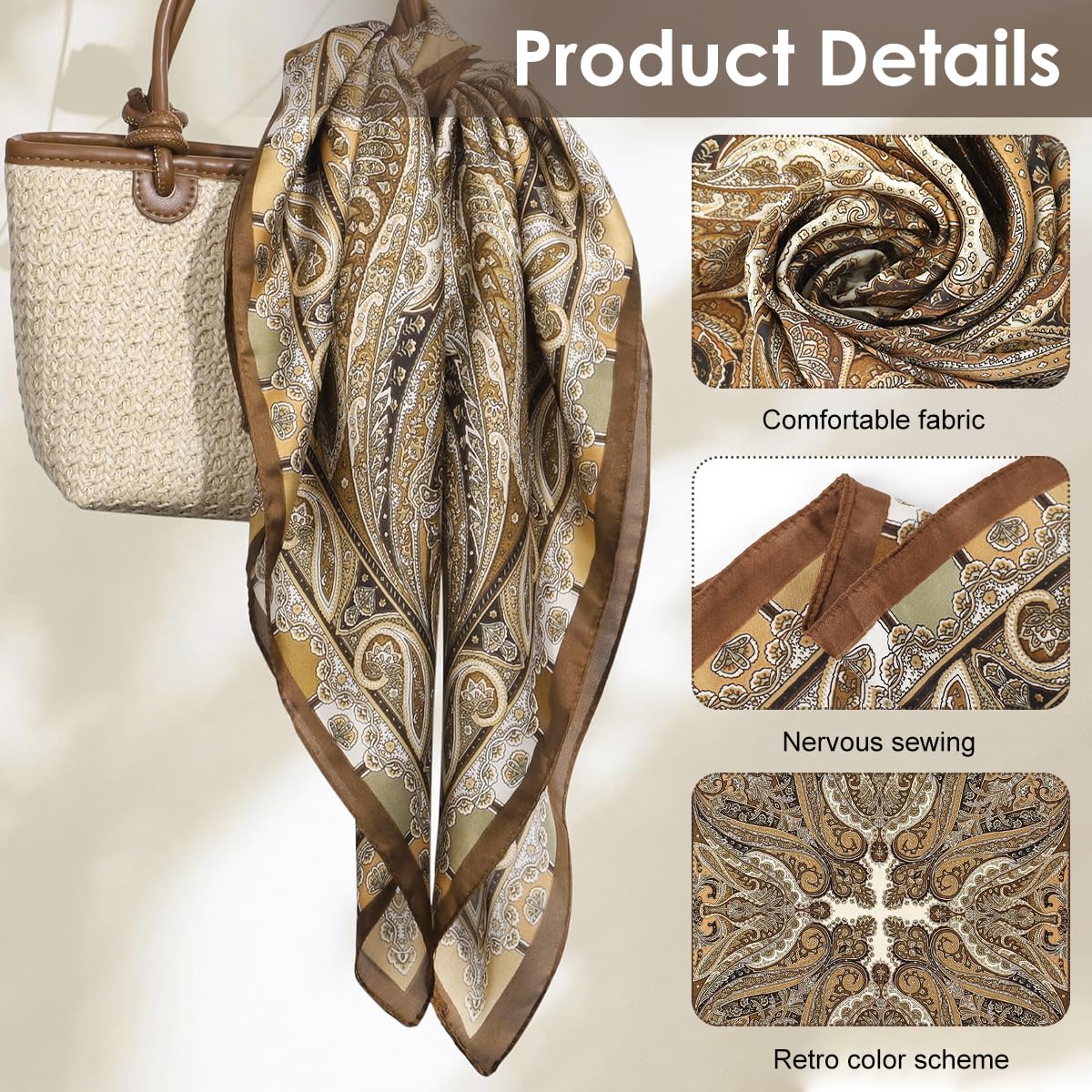 SANNIDHI Silk Like Head Scarf for Women featuring 35x35 in Boho Floral Print | Hair Wrapping and Sleeping