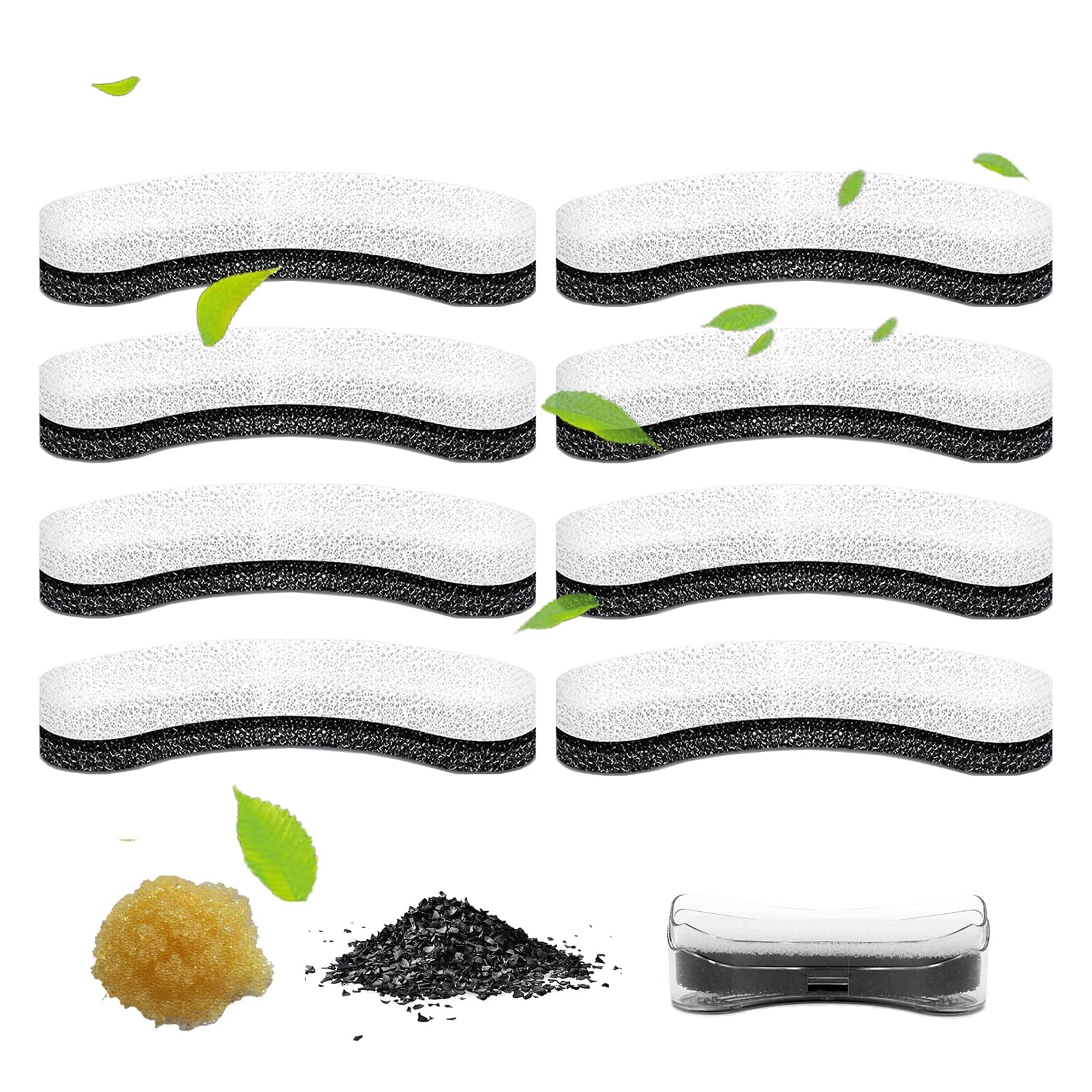 Qpets  Cat Water Fountain Filter Replacement 8pcs Cat Fountain Filter Arc-Shaped Washable Pet Fountain Filters with Triple Filtration System Activated Carbon