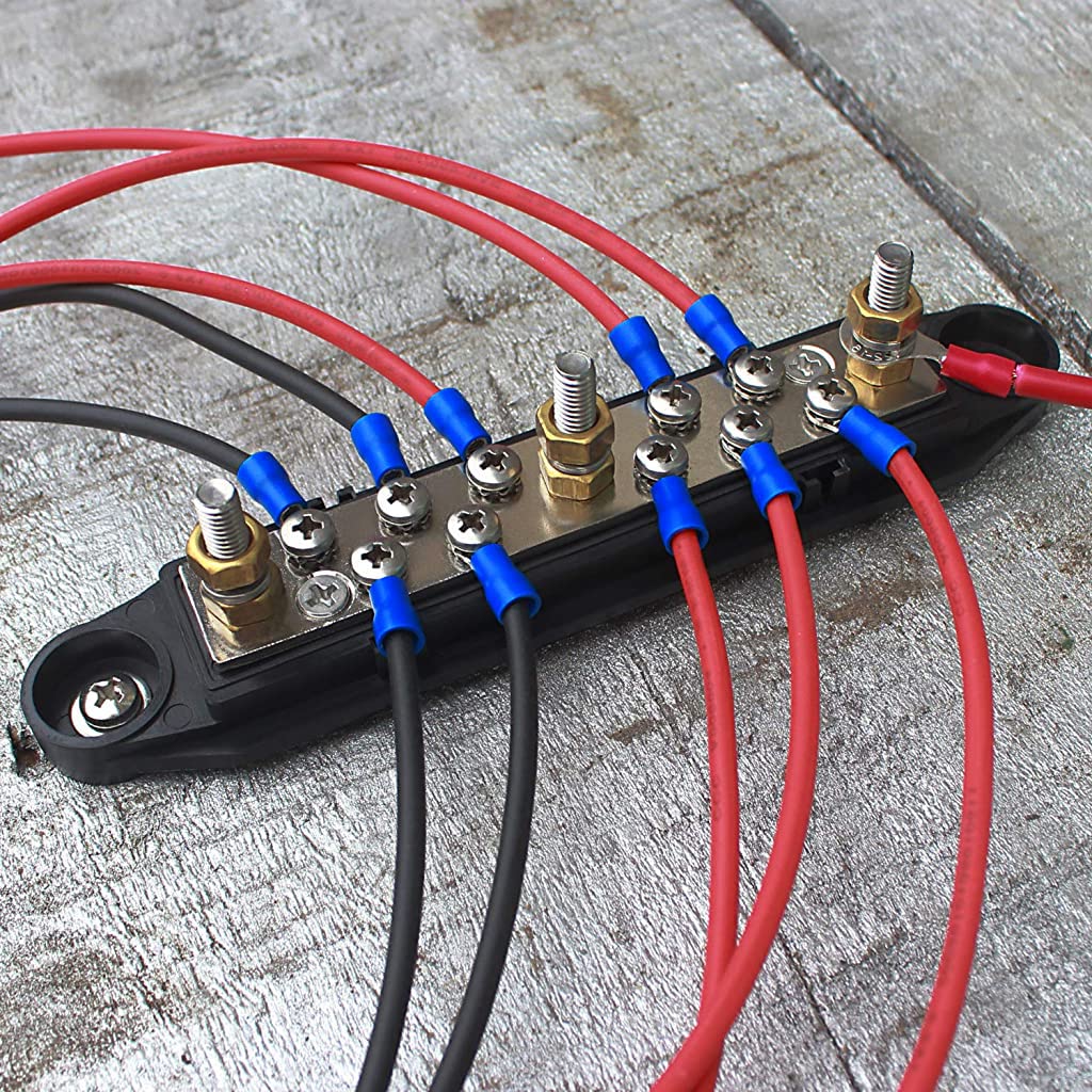 HASTHIP Bus Bar for Boat Car and Caravan with 3x1/4 in Posts and 10x#8 Screws | Nickel Plated Brass 48V 150A Power Distribution Block