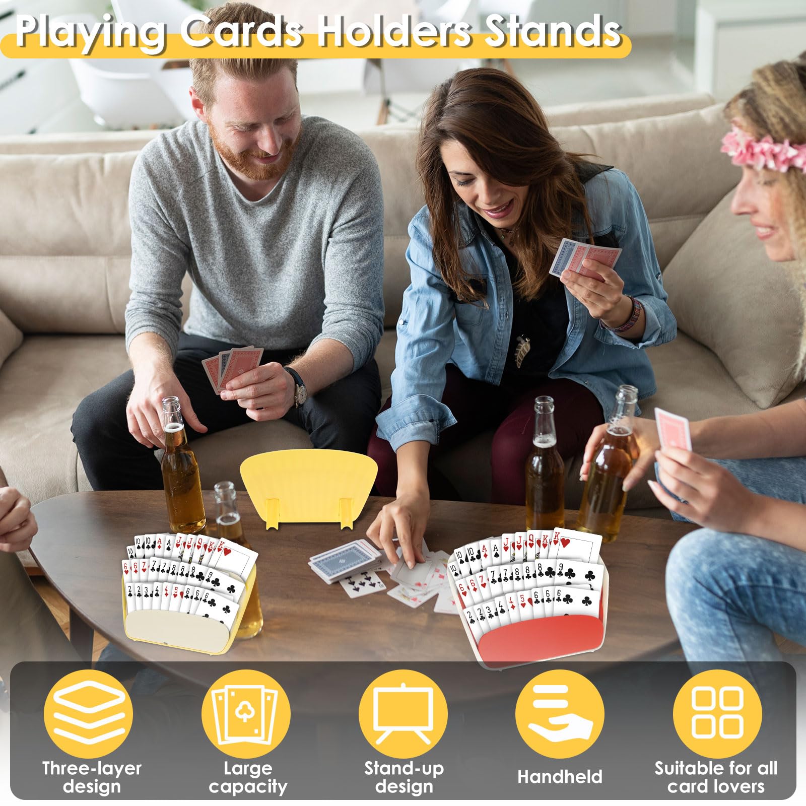 ZIBUYU Card Holders for Playing Cards with 3 Layer Stepped Display and Foldable Stand | 2pcs Red and Yellow Set