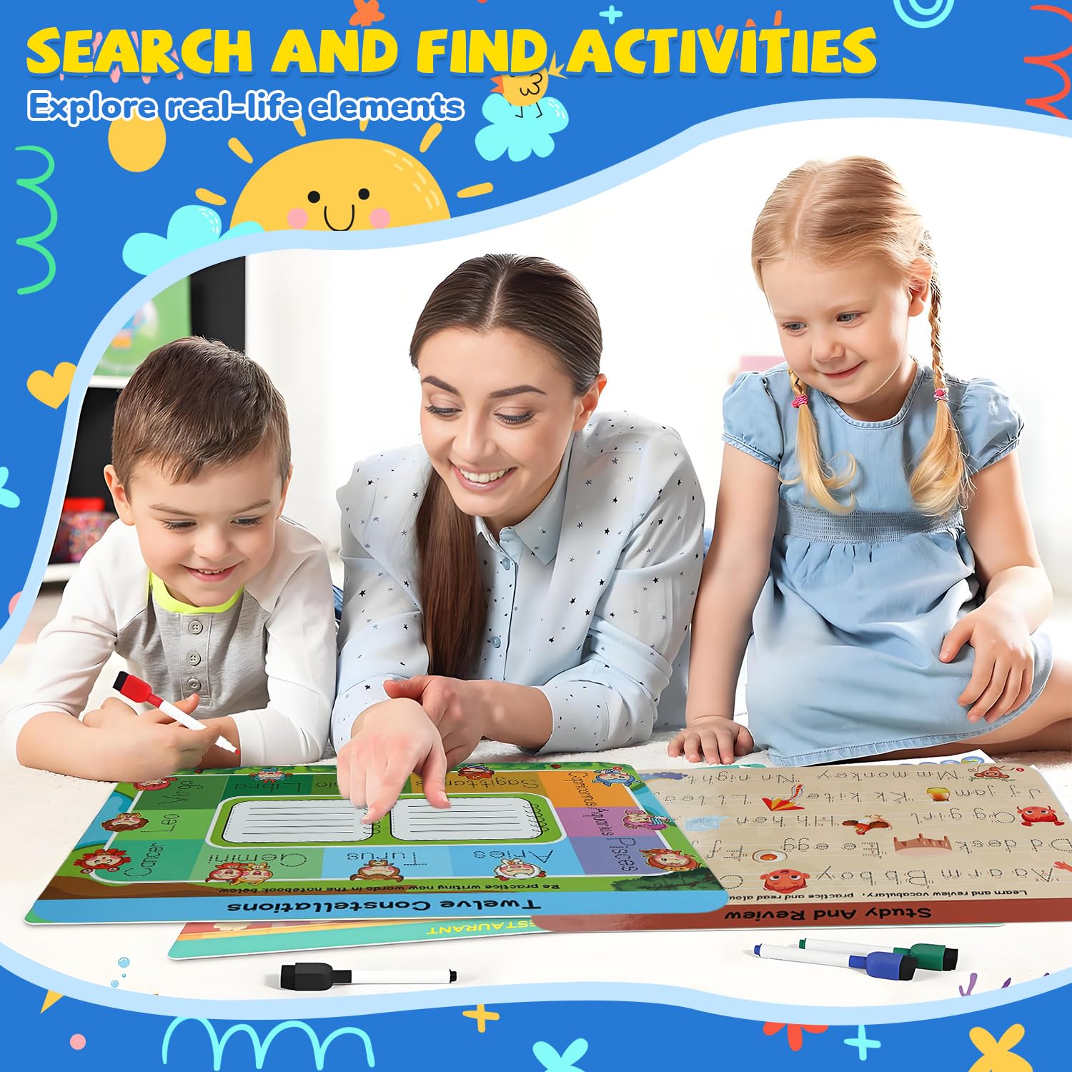 PATPAT Magic Water Doodle Mat for Kids featuring Reusable Water Pens and Stamps 39.37 x 31.5 in | Mess Free Drawing Fun