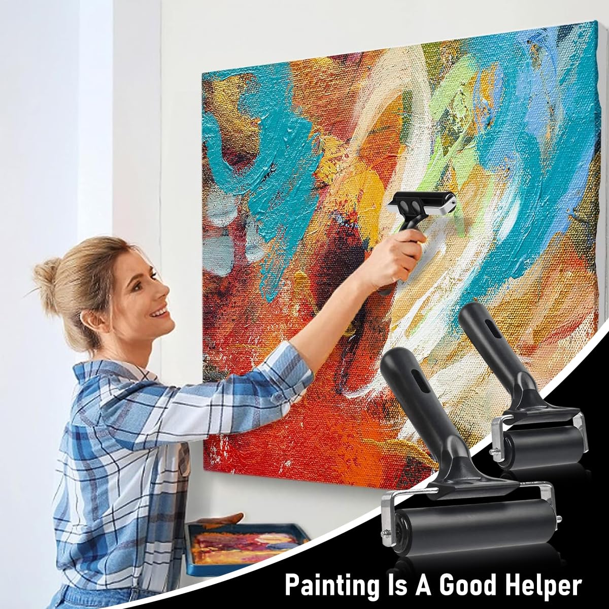 Serplex Inking Plates Rollers for Printmaking with Ergonomic Handle and 2.36 & 3.94 in Sizes