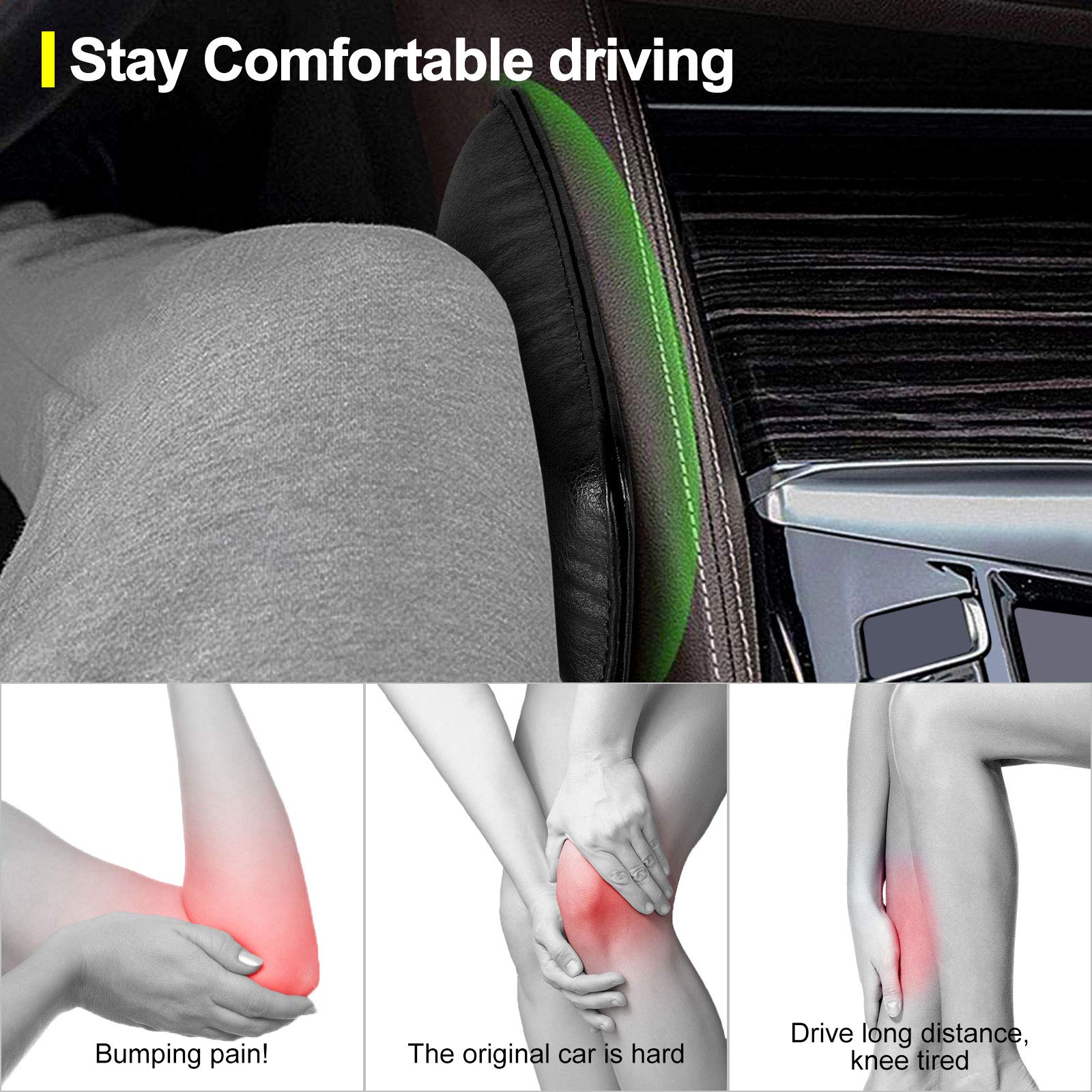 STHIRA Car Knee Cushion Pad 4 Pack for Long Drives with Memory Foam and Adhesive Backing | Waterproof Leather Support