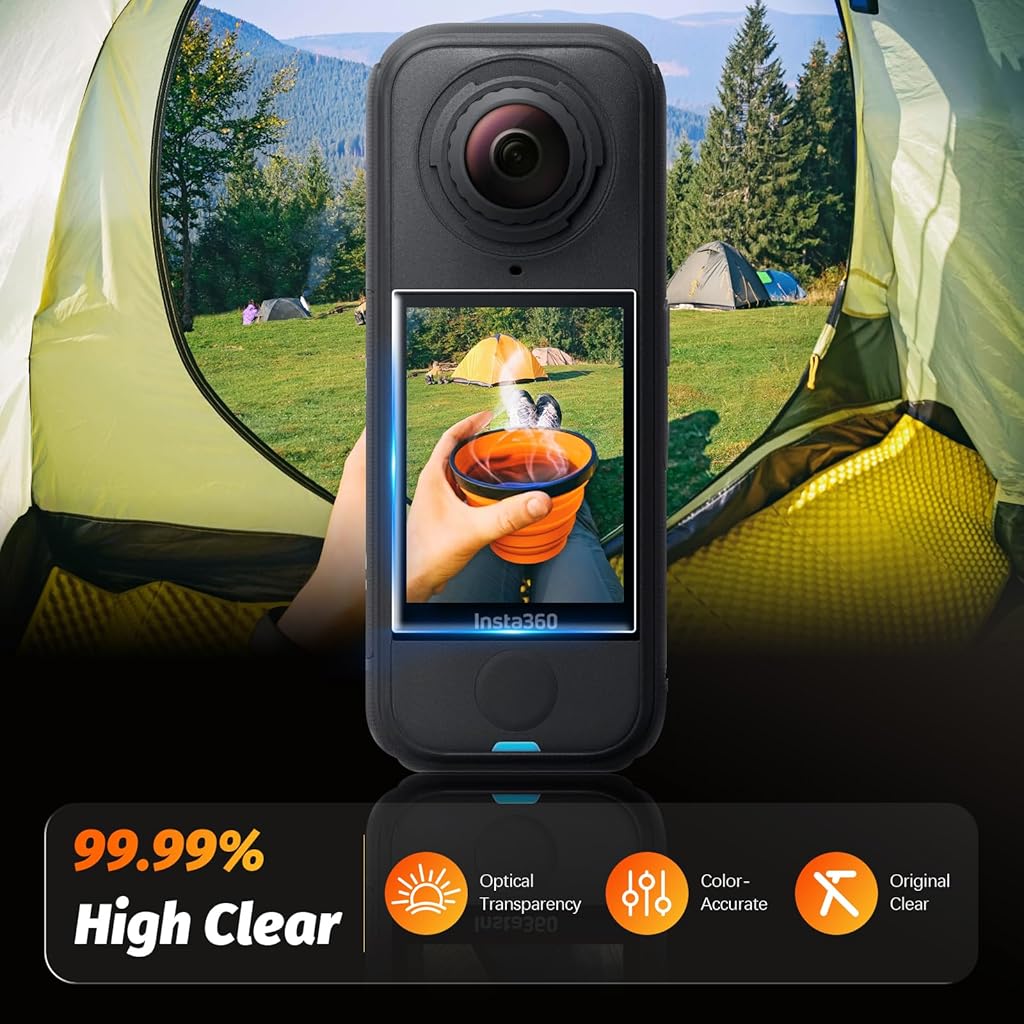 ZORBES® Compatible with 360 X4 Air, Action Camera Screen Protector 9H Hardness HD Clear Tempered Glass, Bubble Free Application, Protective Film for Action Camera Display, Pack of 3