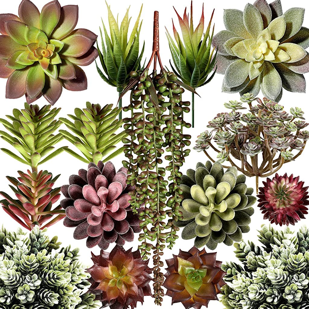 HASTHIP® Plastic 16Pcs Artificial Succulent Plants, Faux Aloe Cactus Plant, Fake Textured Succulent For Indoor Outdoor Floral Arrangement Home Decor And Diy Landscape Decorations, Artificial Plant