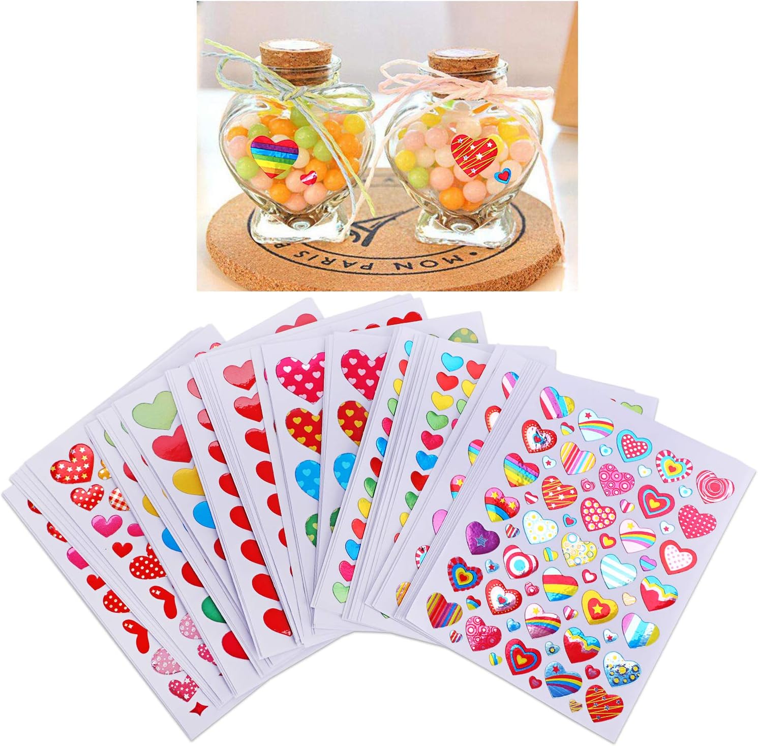 PATPAT® 100 Sheets Heart Star Stickers for Kids Activity, Reward Stickers for Kids with Glitter Self-Adhesive Decorative Craft Sticker for Scrapbooking, Gift Wrapping, Party Decor & Gift for Teachers