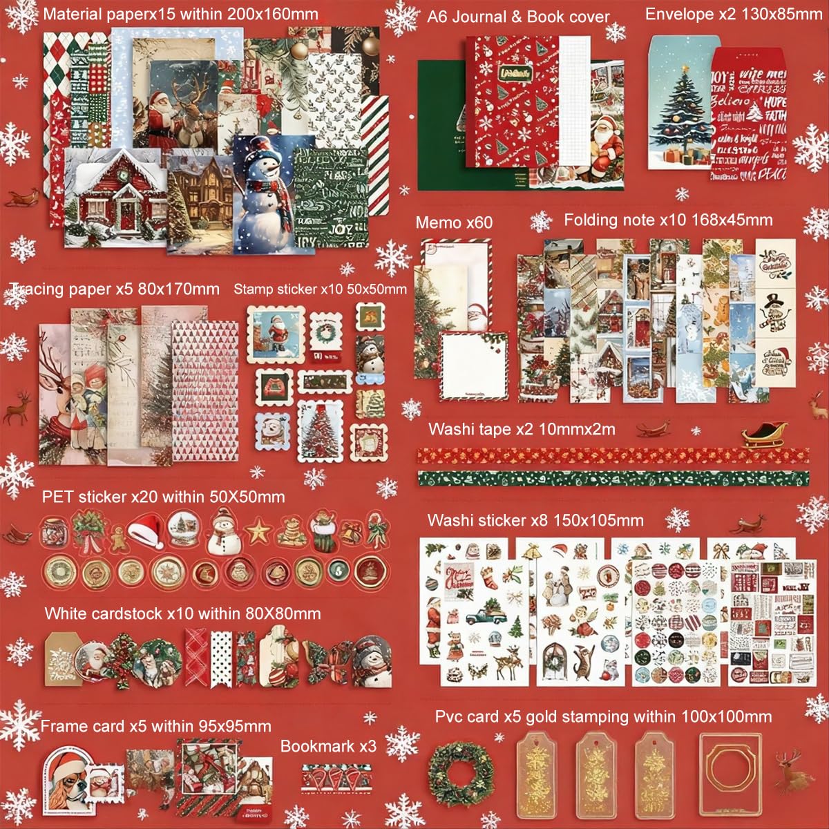 OFIFO Christmas Scrapbooking Gift Box Set with A6 Notebook and Retro Santa Stickers | DIY Holiday Journaling Kit