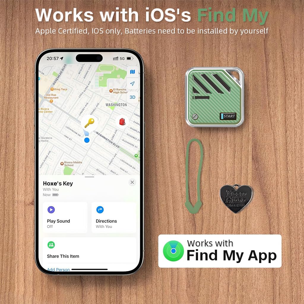 Verilux Air Item Finder for iOS with 3.2x3.2x0.94 cm Compact Build and Find My App | Green Bluetooth Tracker