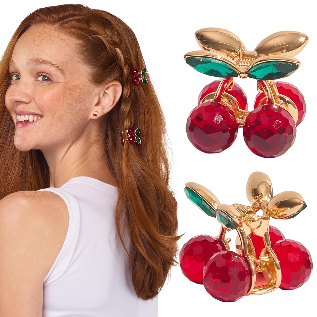 MAYCREATE® 2Pcs Fashion Cherry Claw Clips for Women Girls,Small Hair Claw Clips Chic Acrylic Alloy Hair Bang,