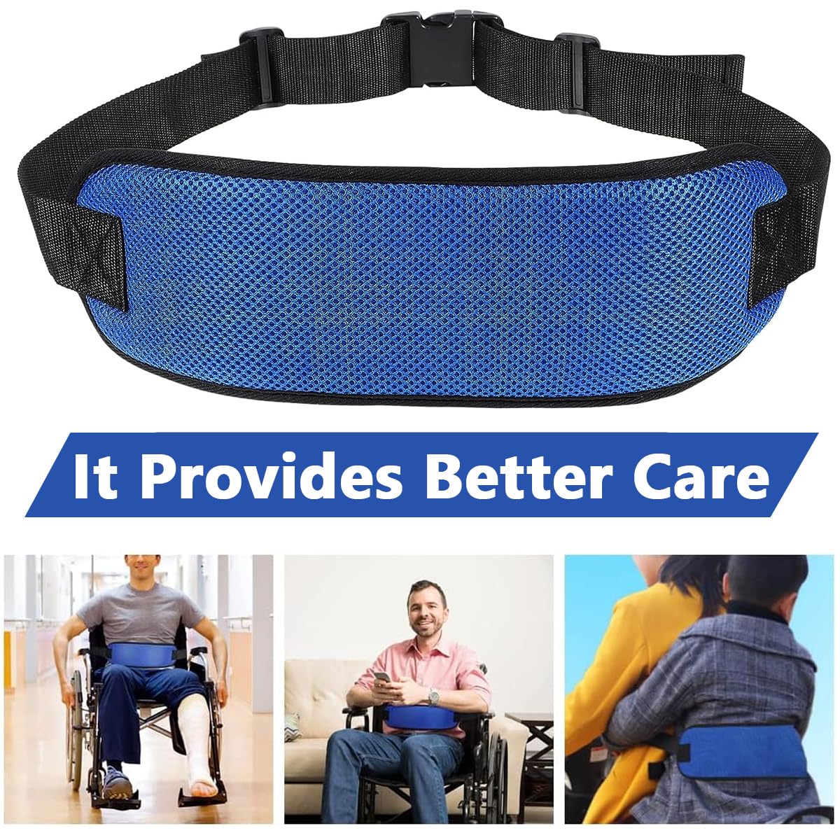 HANNEA Wheelchair Seat Belt for Elderly Safety with Quick Release Buckle and Padded Strap | Adjustable Mesh Nylon Harness for Manual and Electric Wheelchairs