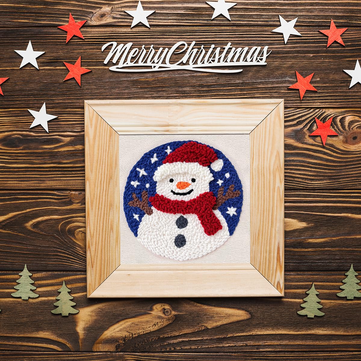 HASTHIP Embroidery Kit for Beginners with 7.8 in Hoop and Yarn for Kids and Adults | DIY Snowman Holiday Craft