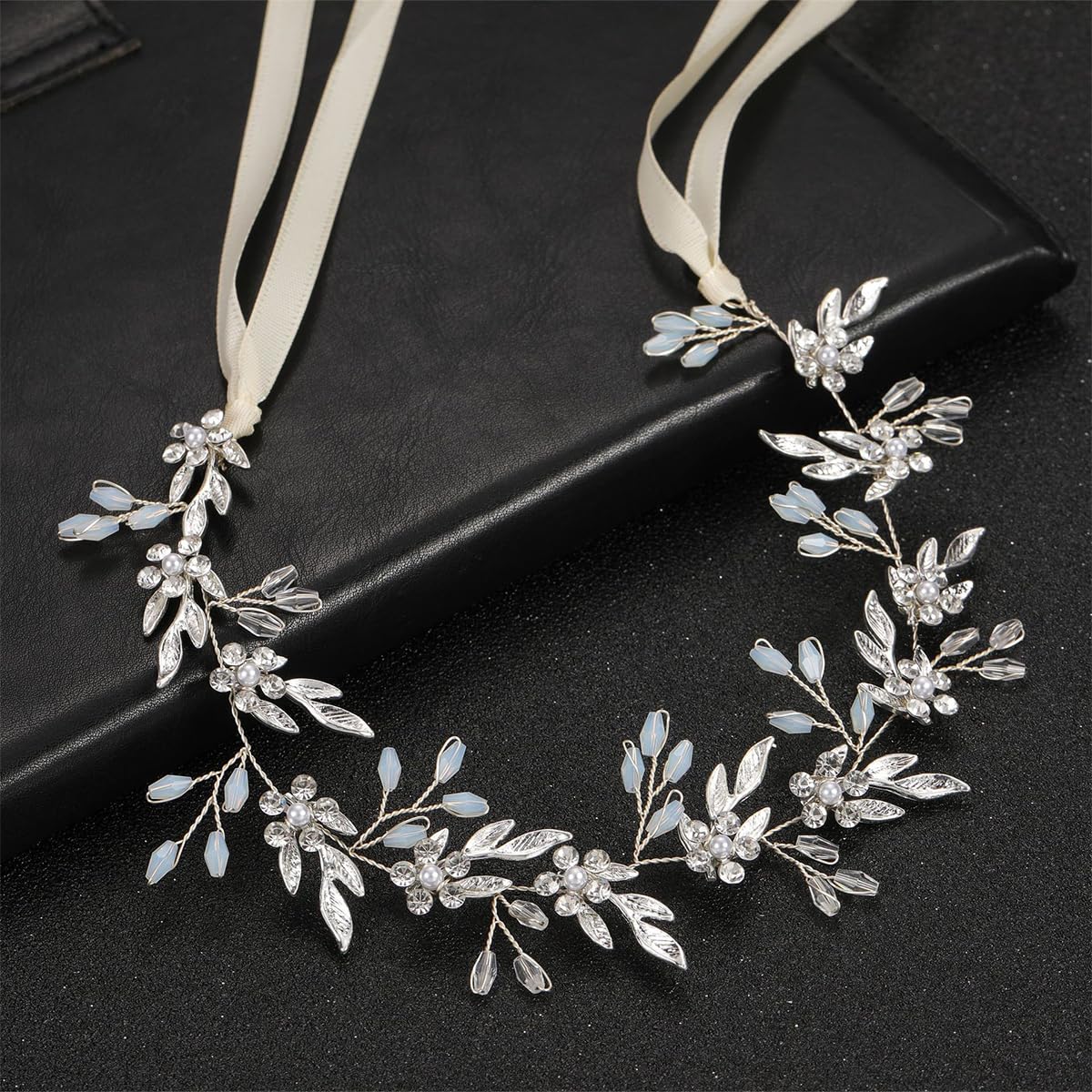 SANNIDHI Crown Hairband for Girls Pearl Flower Bridal Headband for Women Rhinestone Floral Hair Band Hair Accessories for Women Wedding Party Alloy Princess Headpiece