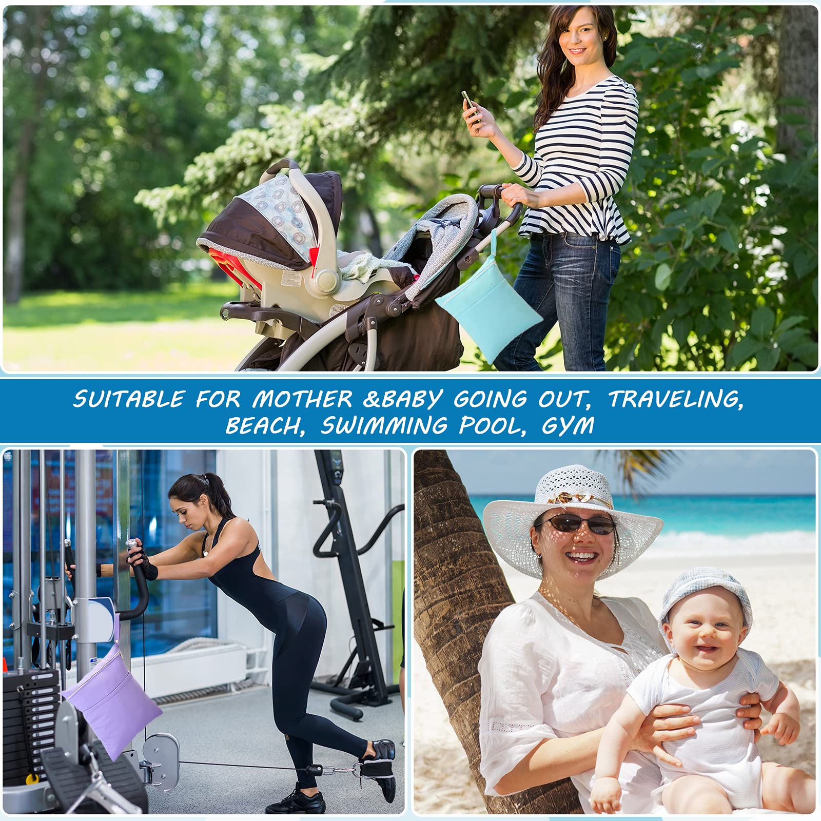 SNOWIE SOFT Baby Diaper Storage Pouches with Dual Zipper 30x36cm TPU Waterproof Silver | 2pcs