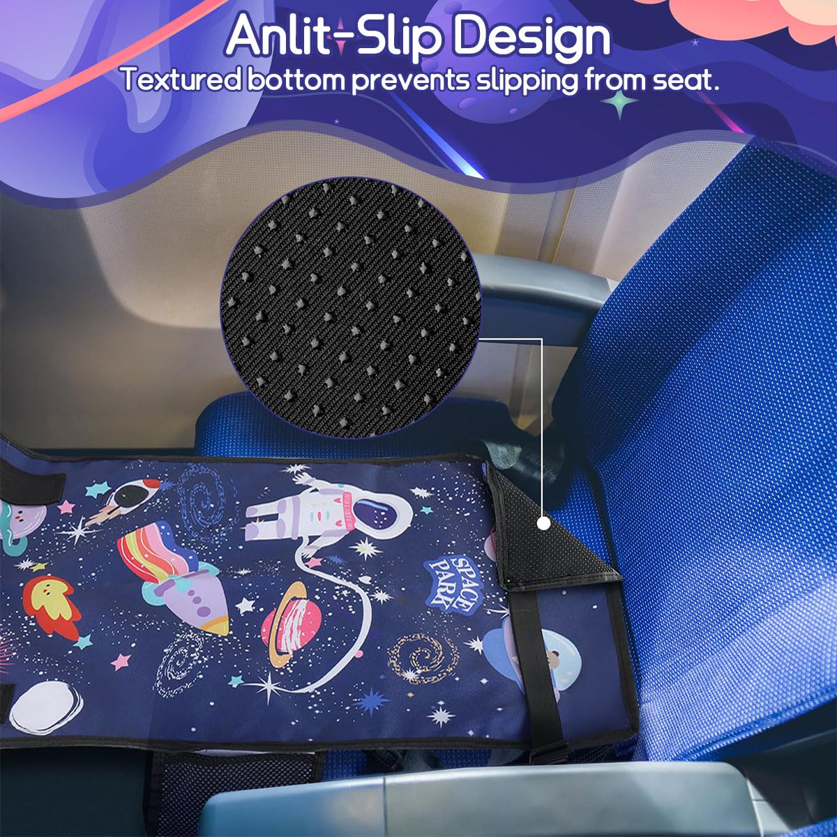 HASTHIP Portable Airplane Bed for Kids with Adjustable Strap Support 78×43cm Blue Universe | Travel Seat Extender for Toddlers