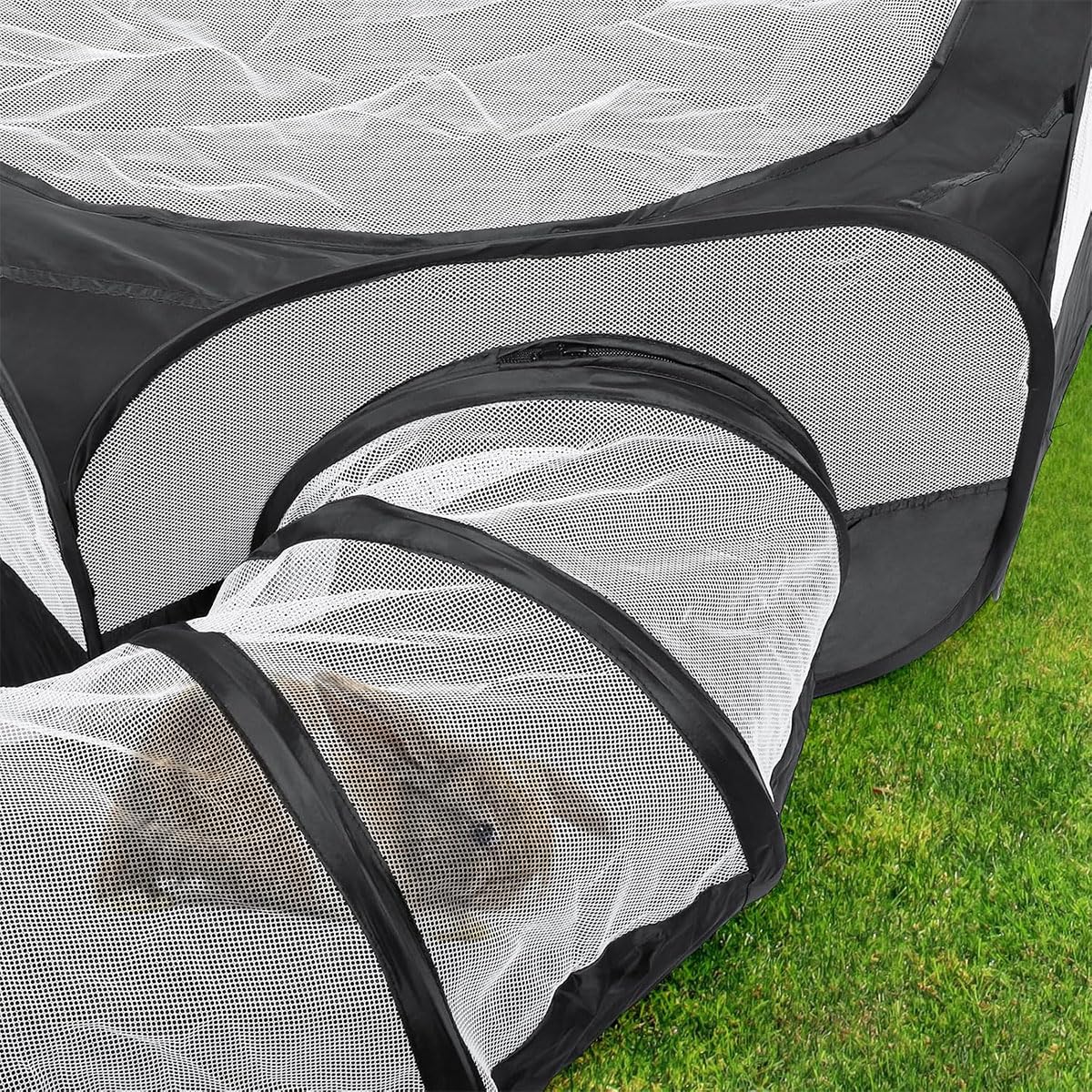 Qpets Cat Playpen for Indoor and Outdoor Use with 100cm Tunnel and 120cm Mesh Roof | Collapsible Ventilated Design